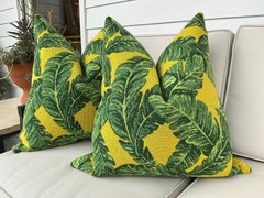 Schumacher "Tropical Leaf "Epingle in Green and Yellows 22" Pillows- A Pair