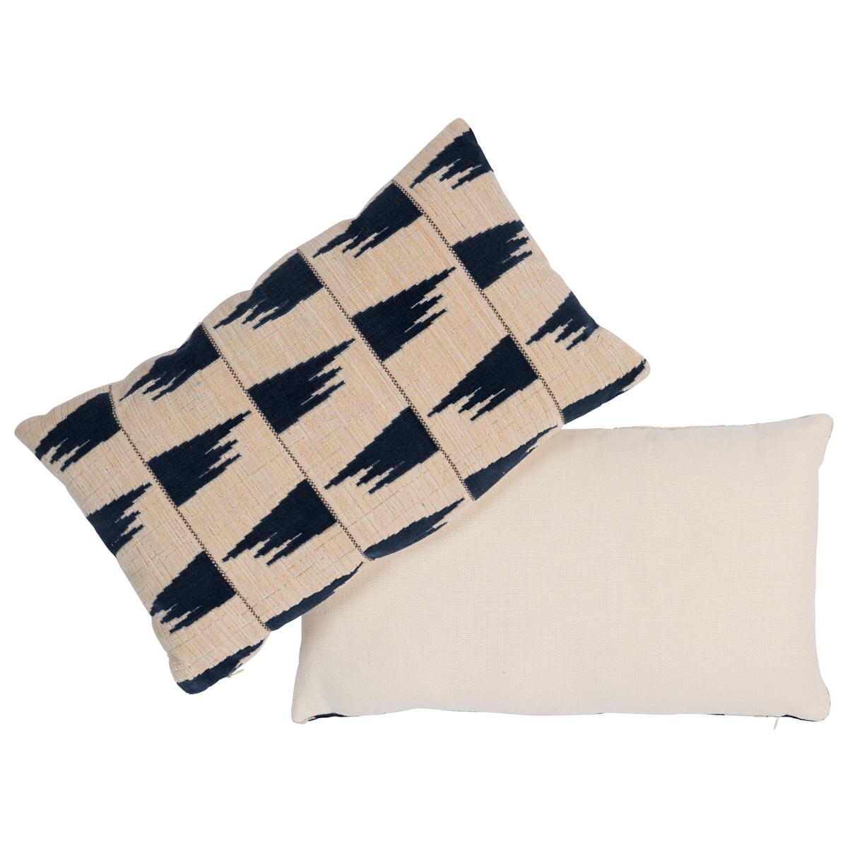 This pillow features Tutsi by David Kaihoi for Schumacher with a knife edge finish. Tutsi Velvet in blue, designed by David Kaihoi, is a hard-wearing yet sophisticated heavyweight fabric with both cut and loop pile for added texture and depth. The