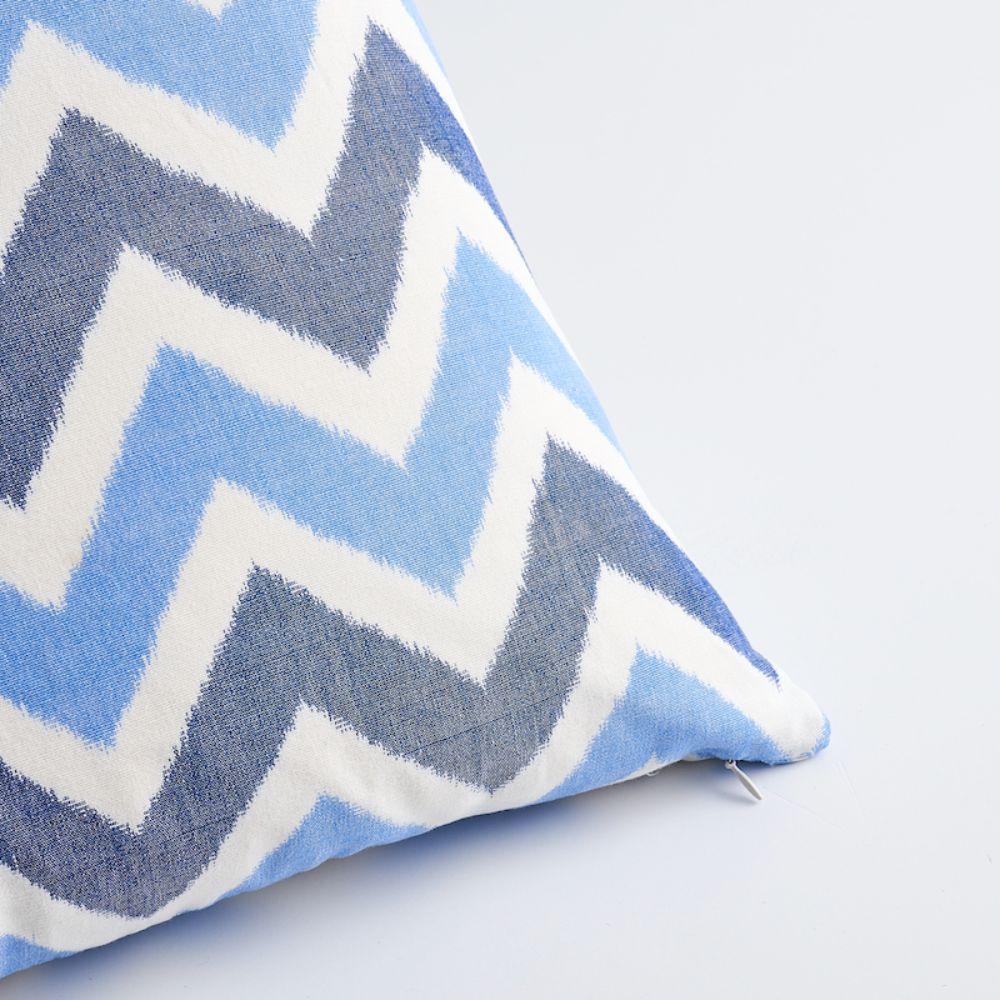 This pillow features Vedado Ikat with a knife edge finish. This happy ikat chevron stripe is a best-of-both-worlds combination featuring two go-to design staples in a great, use-everywhere scale. Pillow includes a feather/down fill insert and hidden