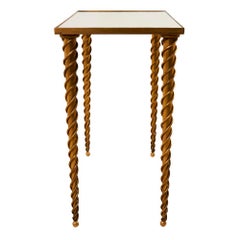 Tavolino Schumacher vintage in ottone e specchio con gambe a spirale