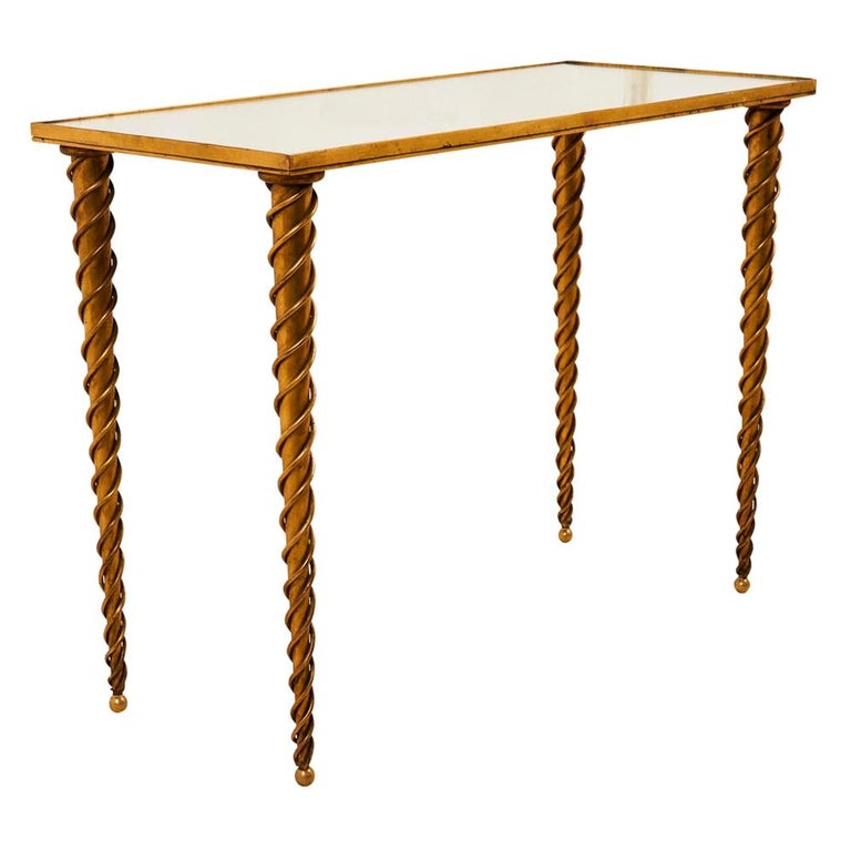 Schumacher Vintage Brass and Mirror Side Table with Spiral Legs For ...