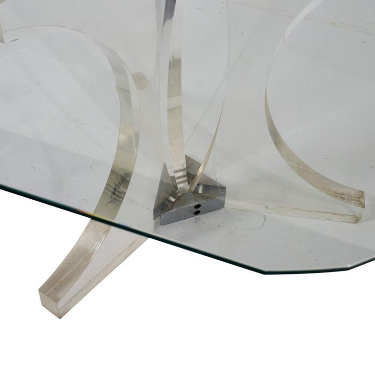 Belgian Schumacher Vintage Plexiglass Dining Table with Original Octangle Glass Top For Sale