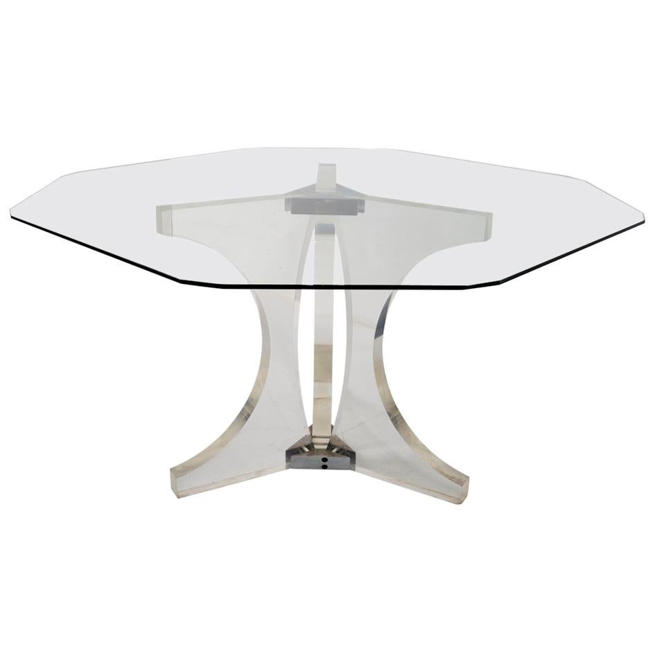 Schumacher Vintage Plexiglass Dining Table with Original Octangle Glass Top For Sale