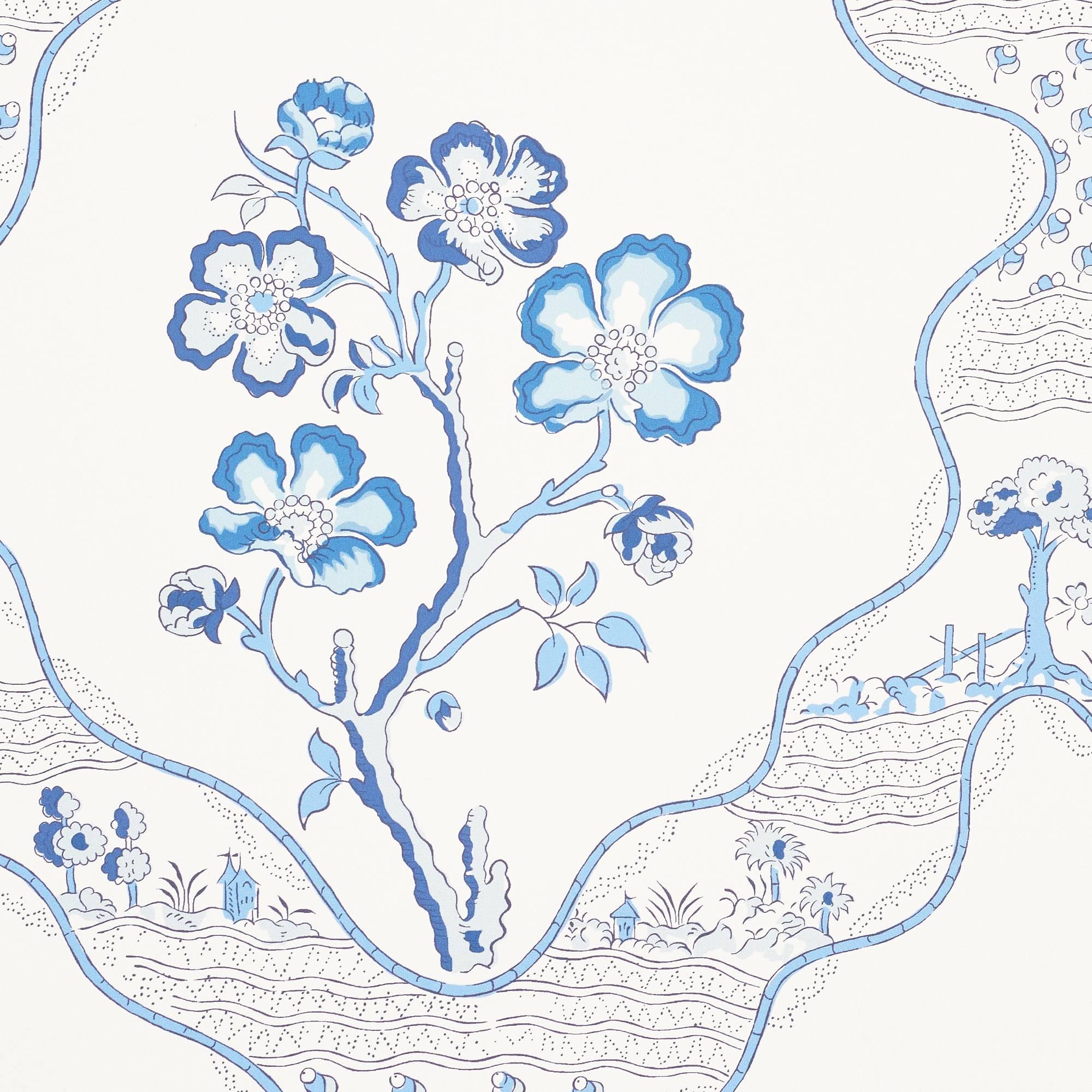 Bohemian Schumacher Marella Floral Trellis Wallpaper in Delft For Sale