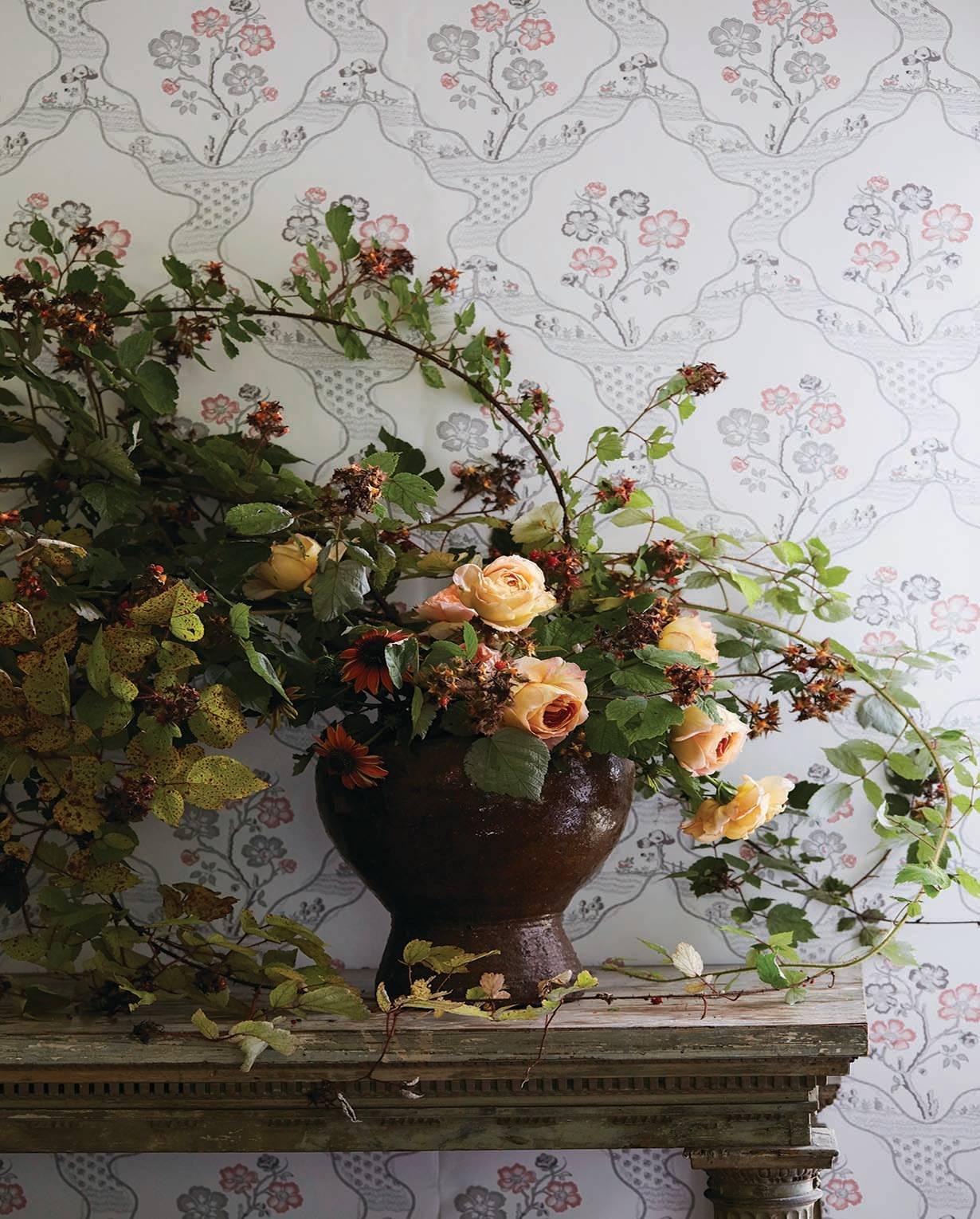 British Schumacher Marella Floral Trellis Wallpaper in Delft For Sale
