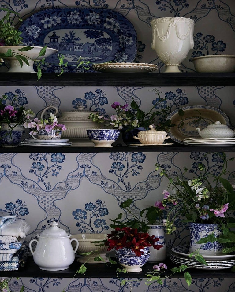 Schumacher Vogue Living Marella Floral Trellis Wallpaper in Delft For ...