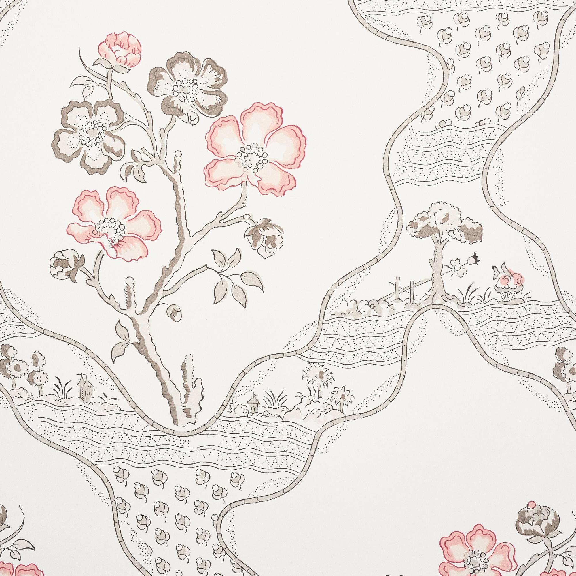 Bohemian Schumacher  Marella Floral Trellis Wallpaper in Rose For Sale