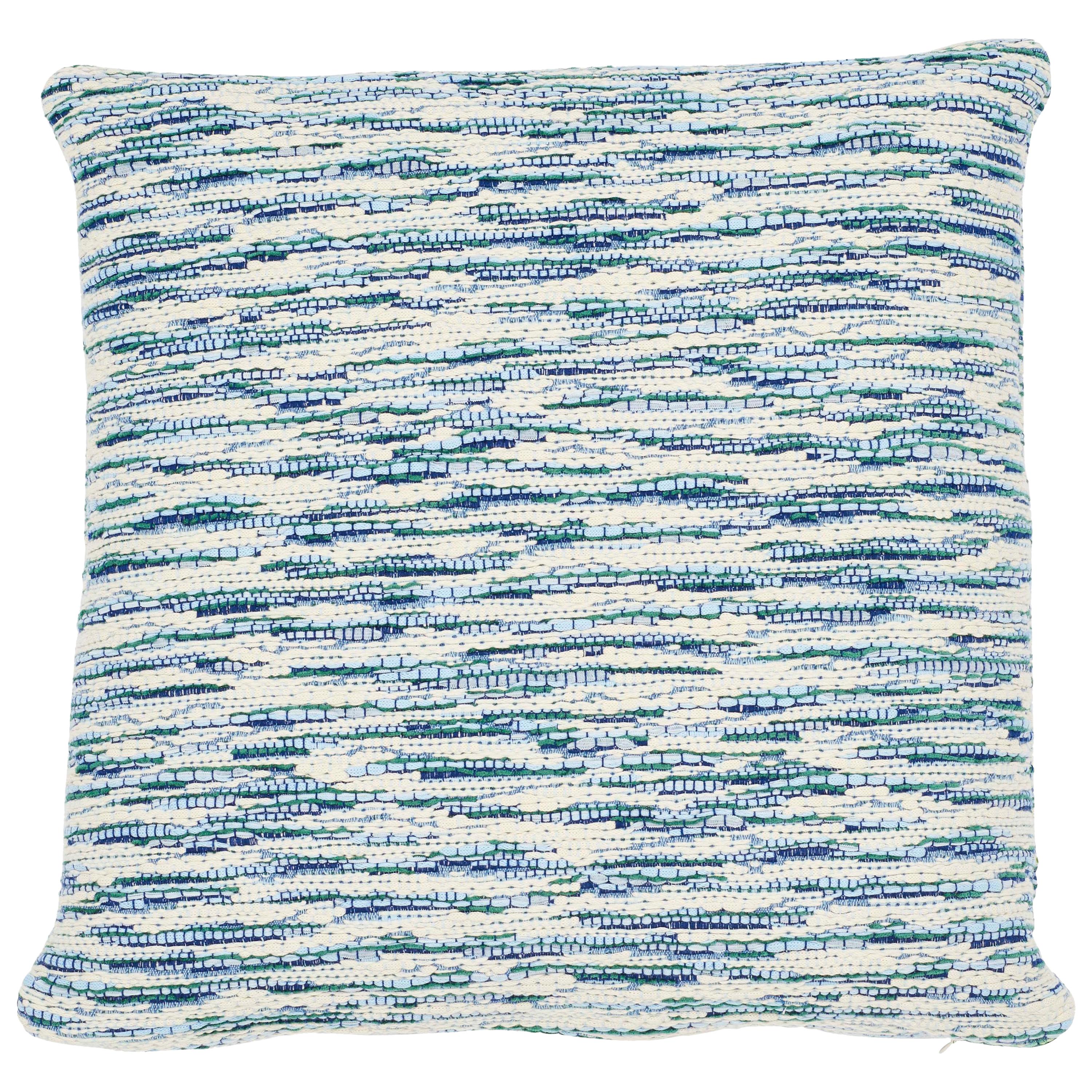 Schumacher Walker Blues Cotton Linen Two-Sided Pillow For Sale