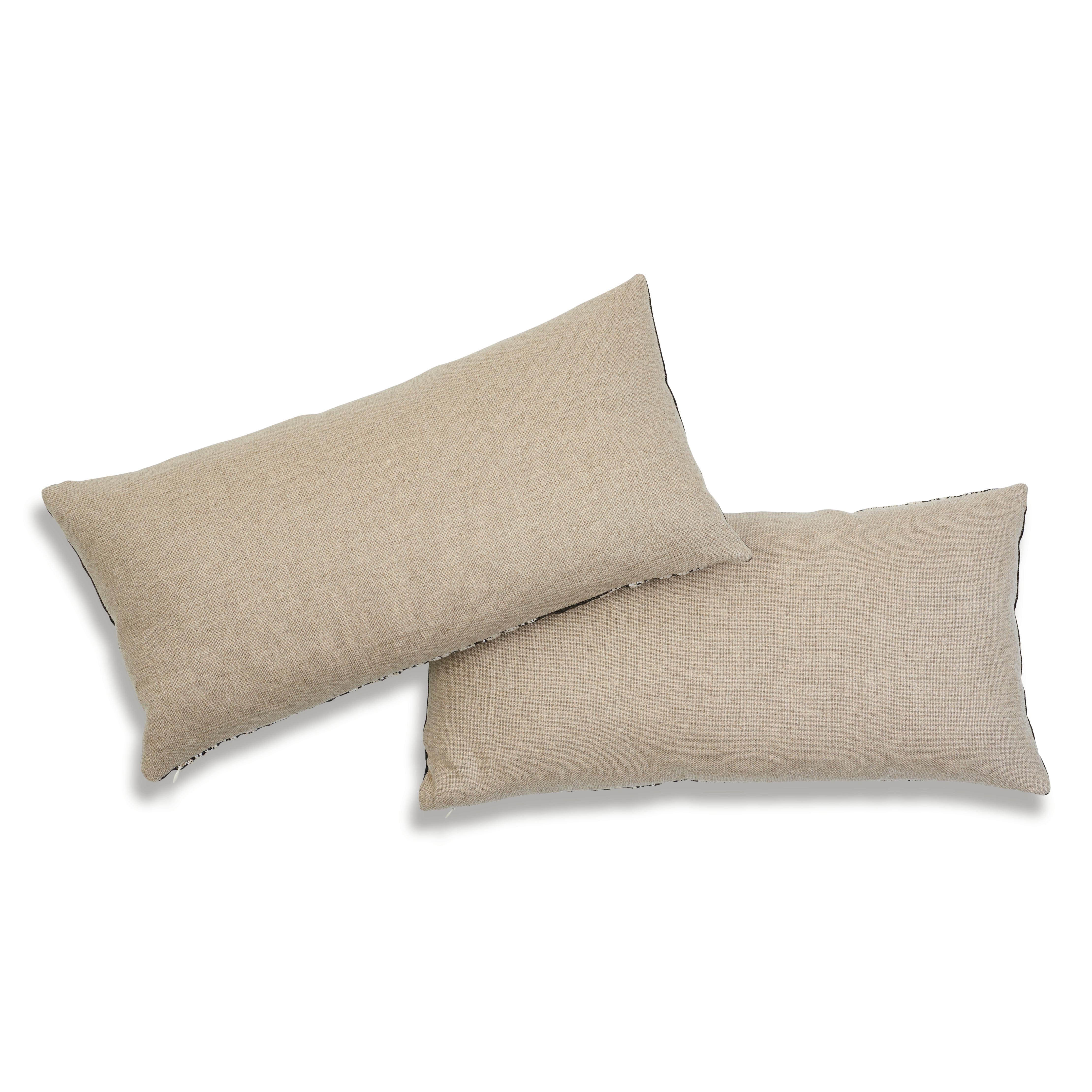 Indian Schumacher Wentworth Embroidery Carbon Linen Cotton Lumbar Pillow For Sale