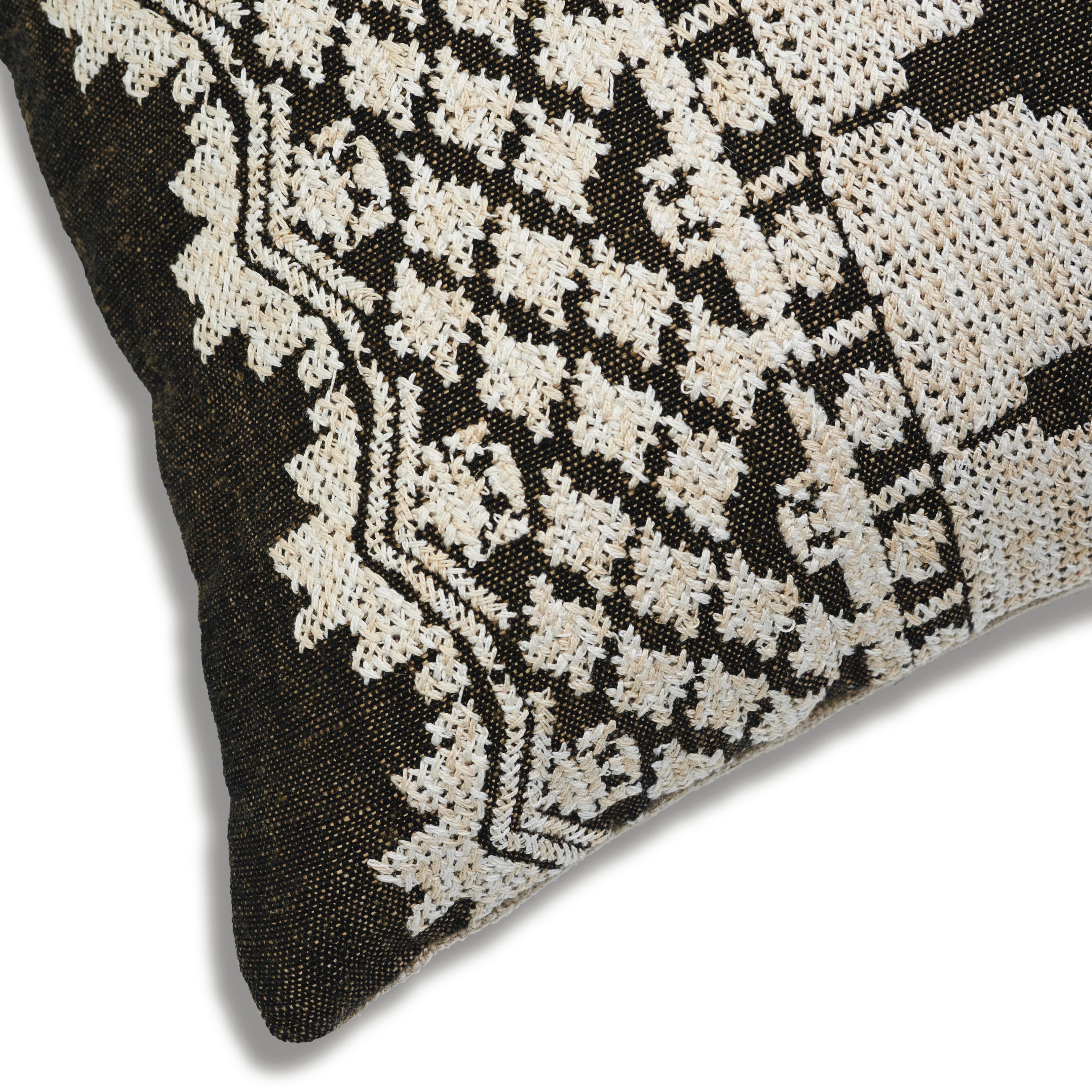 Schumacher Wentworth Embroidery Carbon Linen Cotton Lumbar Pillow For Sale 1
