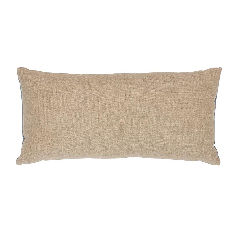 This pillow features Wentworth Embroidery Fabric (Item# 75475) with a Knife Edge finish. The embroidery has an elegant cross-stitching on jute and linen with subtle tonal variations that lend a wonderful handmade allure. Back of pillow is Piet