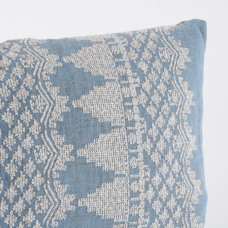 Modern Schumacher Wentworth Embroidery Chambray Linen Cotton Lumbar Pillow For Sale