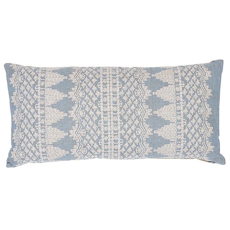 Schumacher Wentworth Embroidery Chambray Linen Cotton Lumbar Pillow For Sale