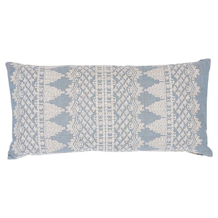Schumacher Wentworth Embroidery in Chambray 24 x 12" Pillow For Sale