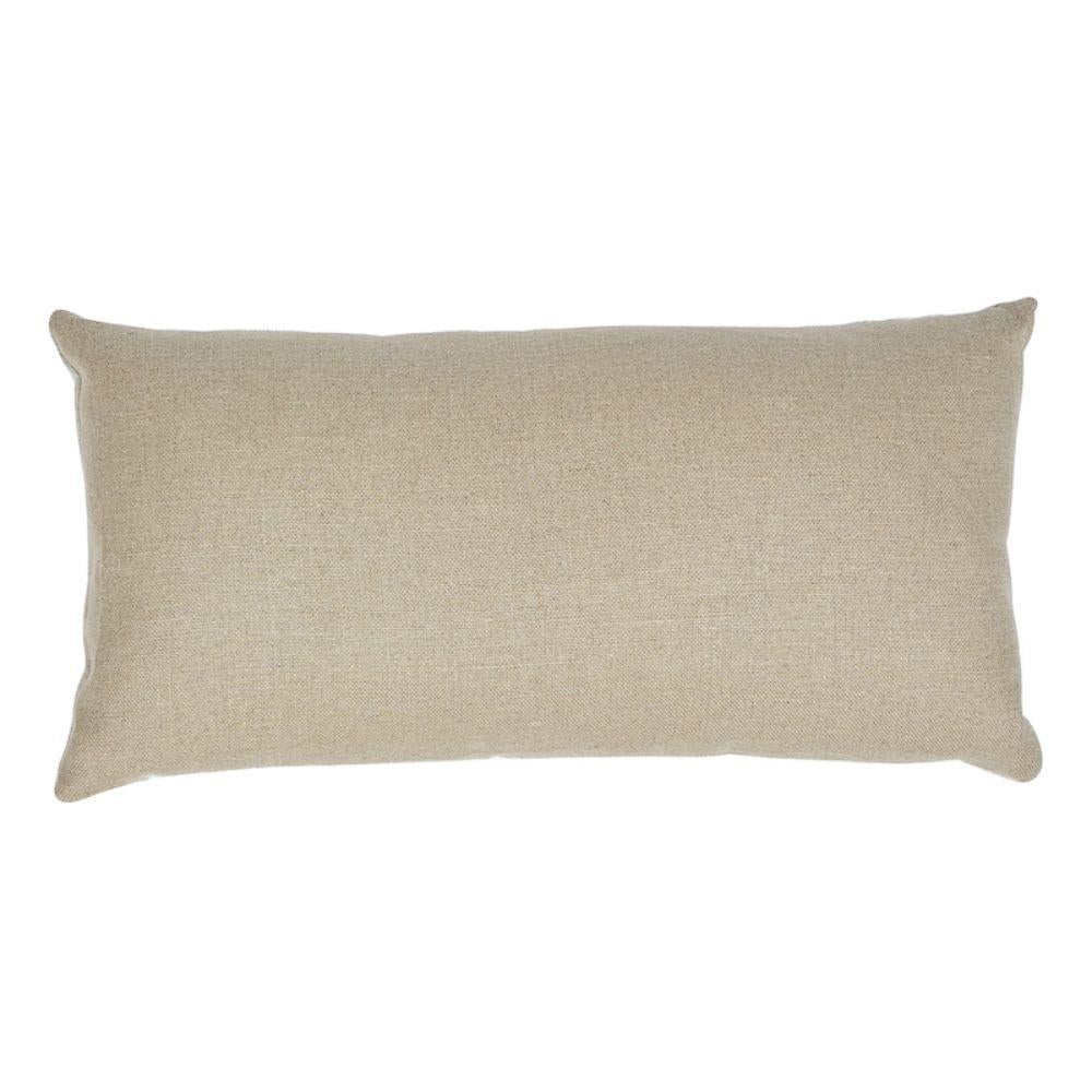 Modern Schumacher Wentworth Embroidery Natural Linen Cotton Lumbar Pillow For Sale