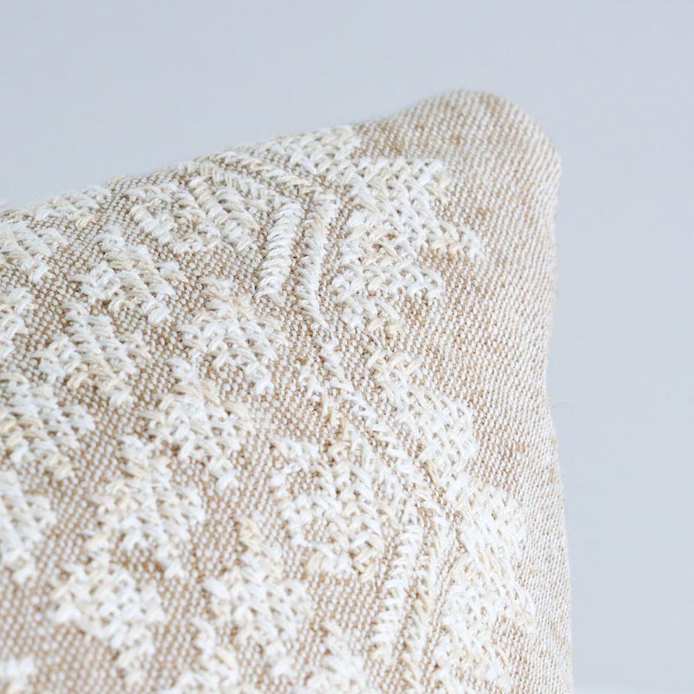 Indian Schumacher Wentworth Embroidery Natural Linen Cotton Lumbar Pillow For Sale
