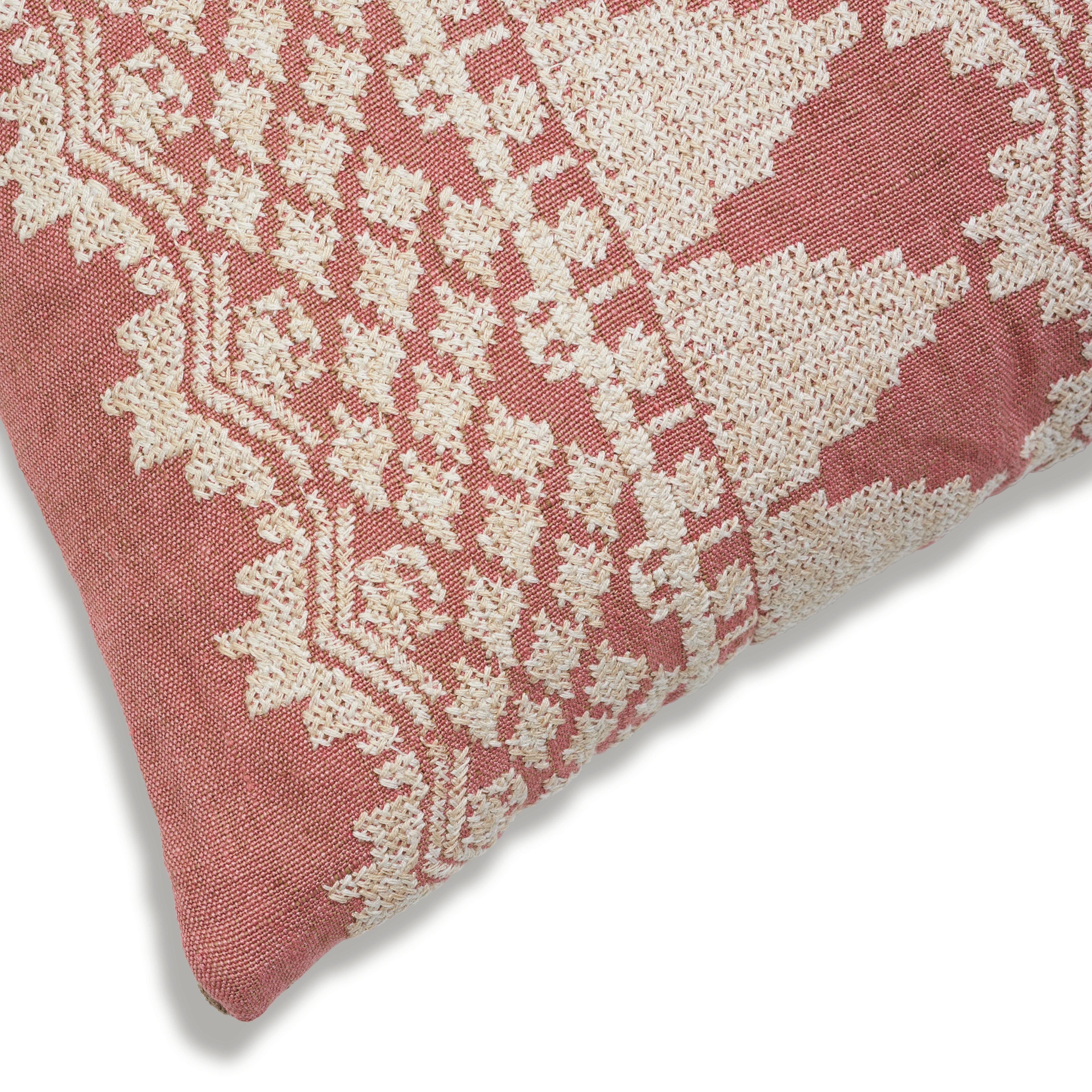 Modern Schumacher Wentworth Embroidery Rose Linen Cotton Lumbar Pillow For Sale