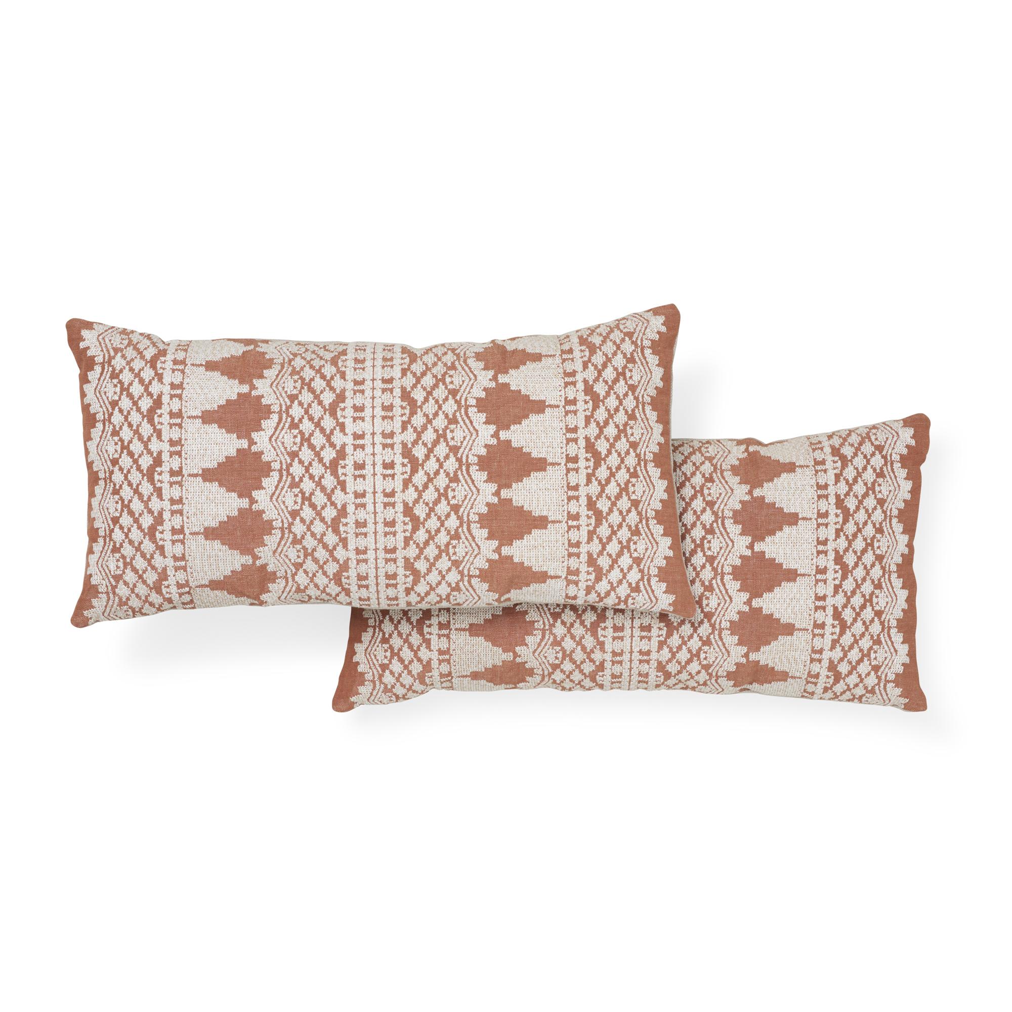 Indian Schumacher Wentworth Embroidery Rust Linen Cotton Pillow For Sale