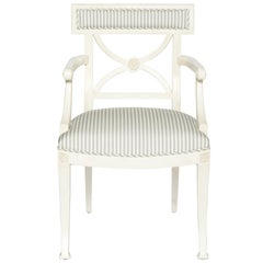 Schumacher Westminster Brigitte Stripe Grey Hand-Carved Beechwood Frame Armchair