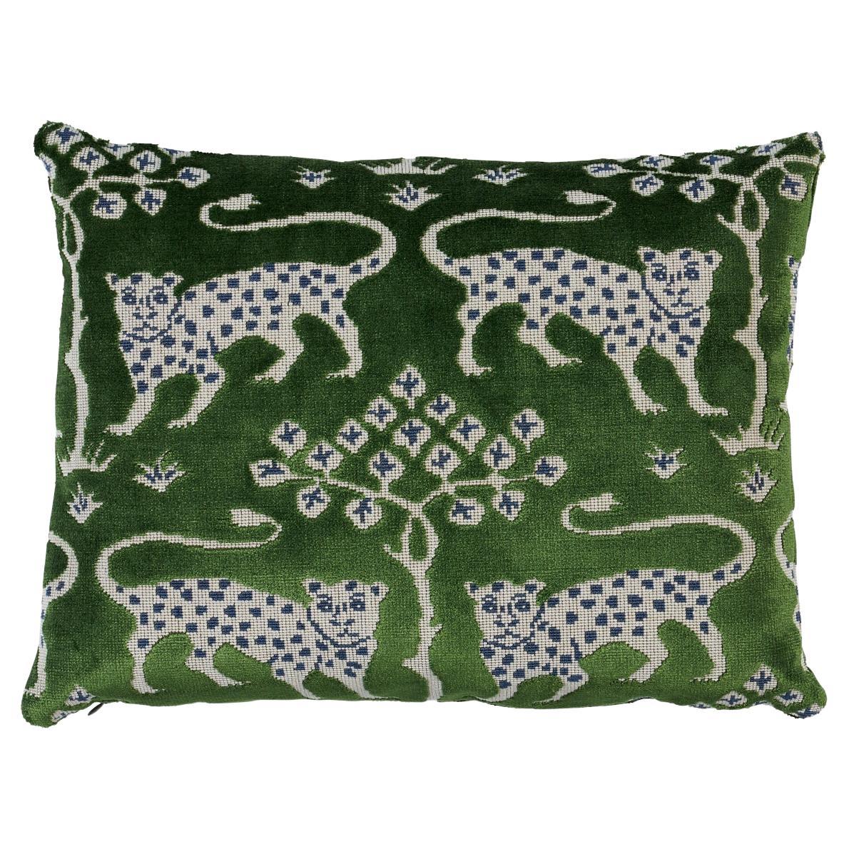 Schumacher Woodland Leopard Velvet 16x12" Pillow in Emerald For Sale