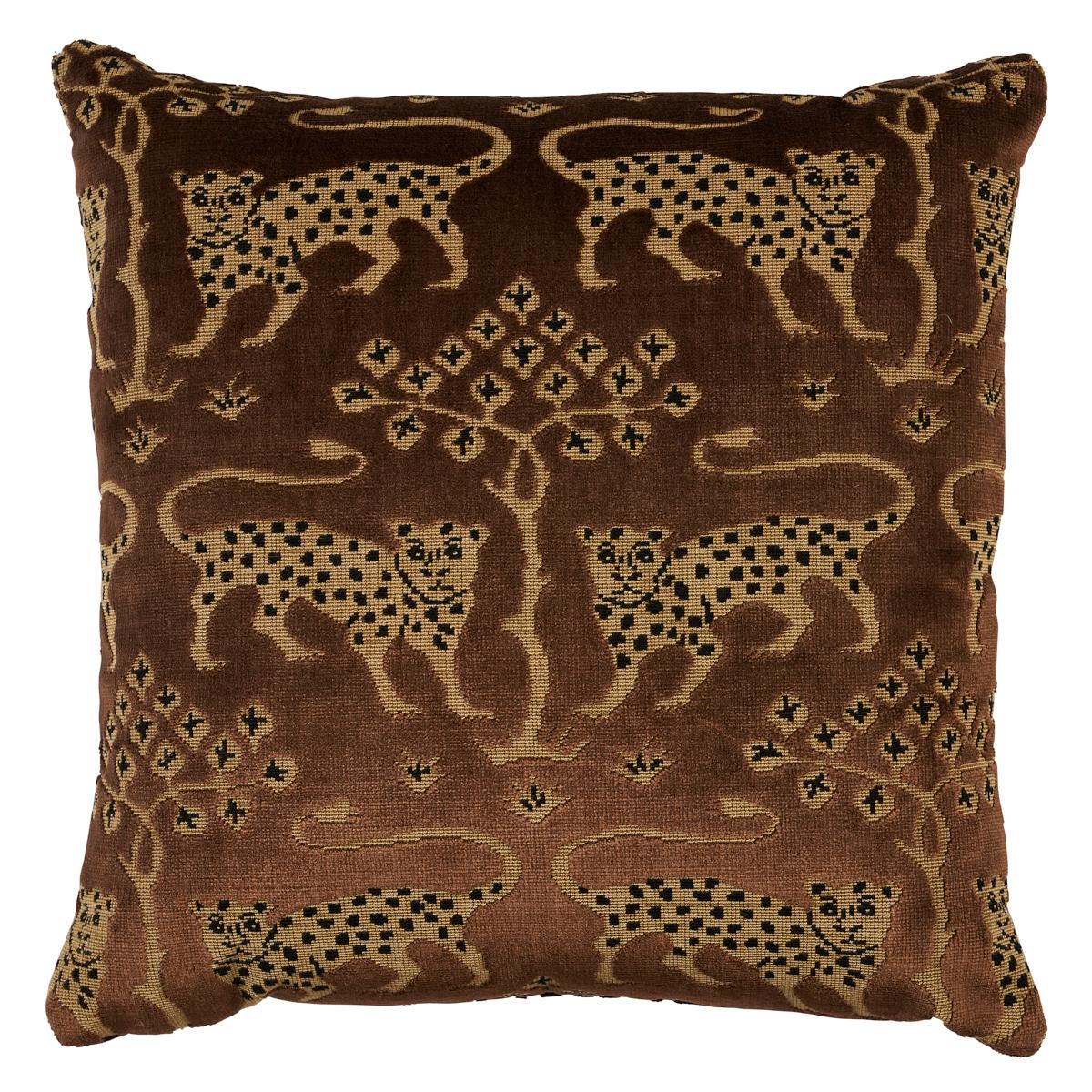 Schumacher Woodland Leopard Velvet 18" Pillow in Sepia For Sale