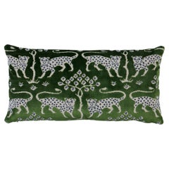 Schumacher Woodland Leopard Velvet 24x12" Pillow in Emerald