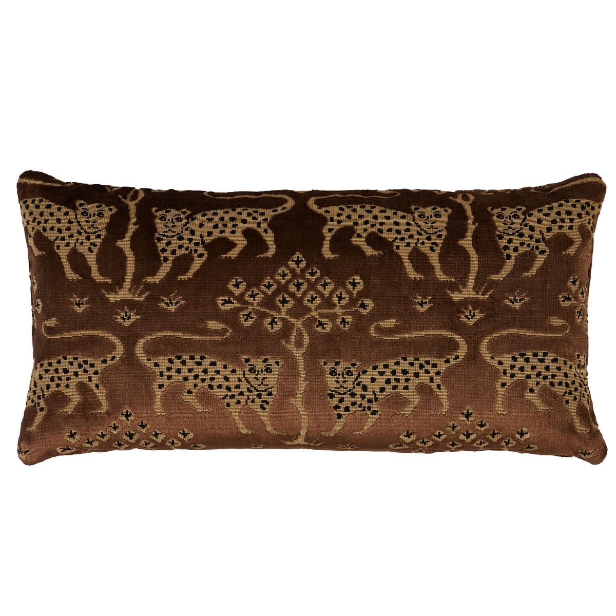 Schumacher Woodland Leopard Velvet 24x12" Pillow in Sepia For Sale