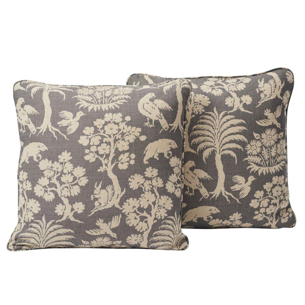 This pillow features Woodland Silhouette with a self welt finish. A charming, of-the-moment print inspired by an early 20th-century document. It‚Äôs printed on a slubbed linen that gives it a lovely antique quality. Pillow includes a feather/down