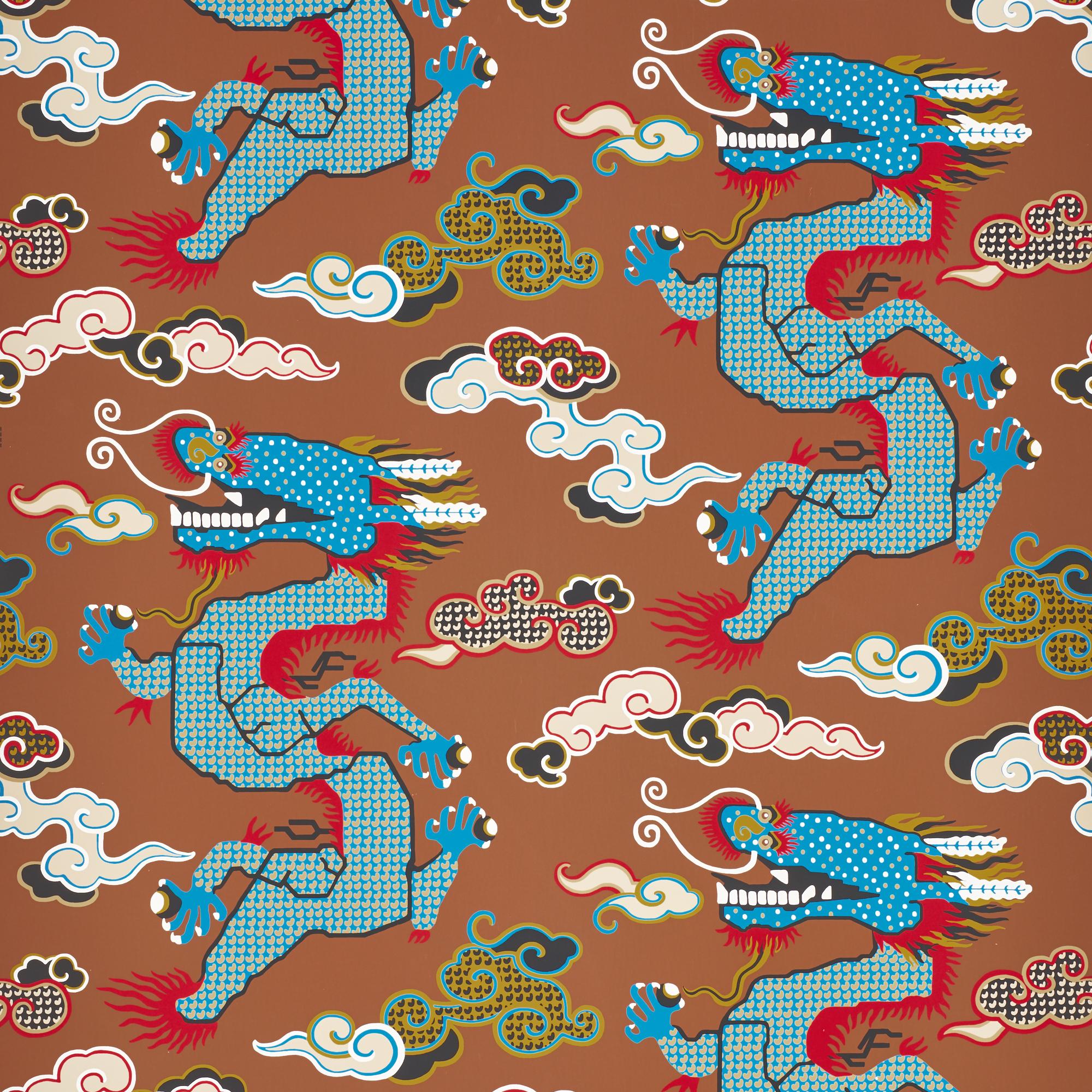 Hand printed, stylized dragons are the centerpiece of this Tibetan-inflected wallcovering that’s been rendered in a head-turning scale, complete with atmospheric clouds.

Since Schumacher was founded in 1889, our family-owned company has been