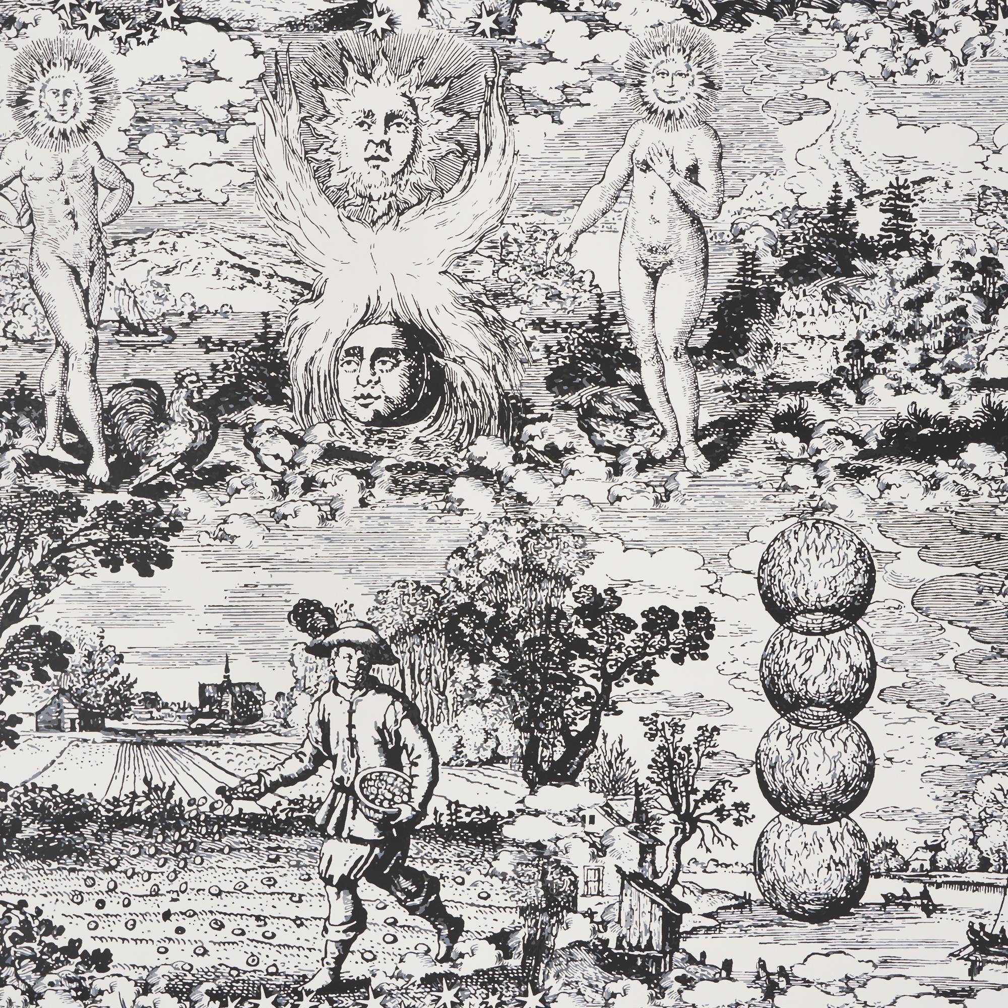 Rinascimento Carta da parati Schumacher X Johnson Hartig Modern Toile in nero in vendita