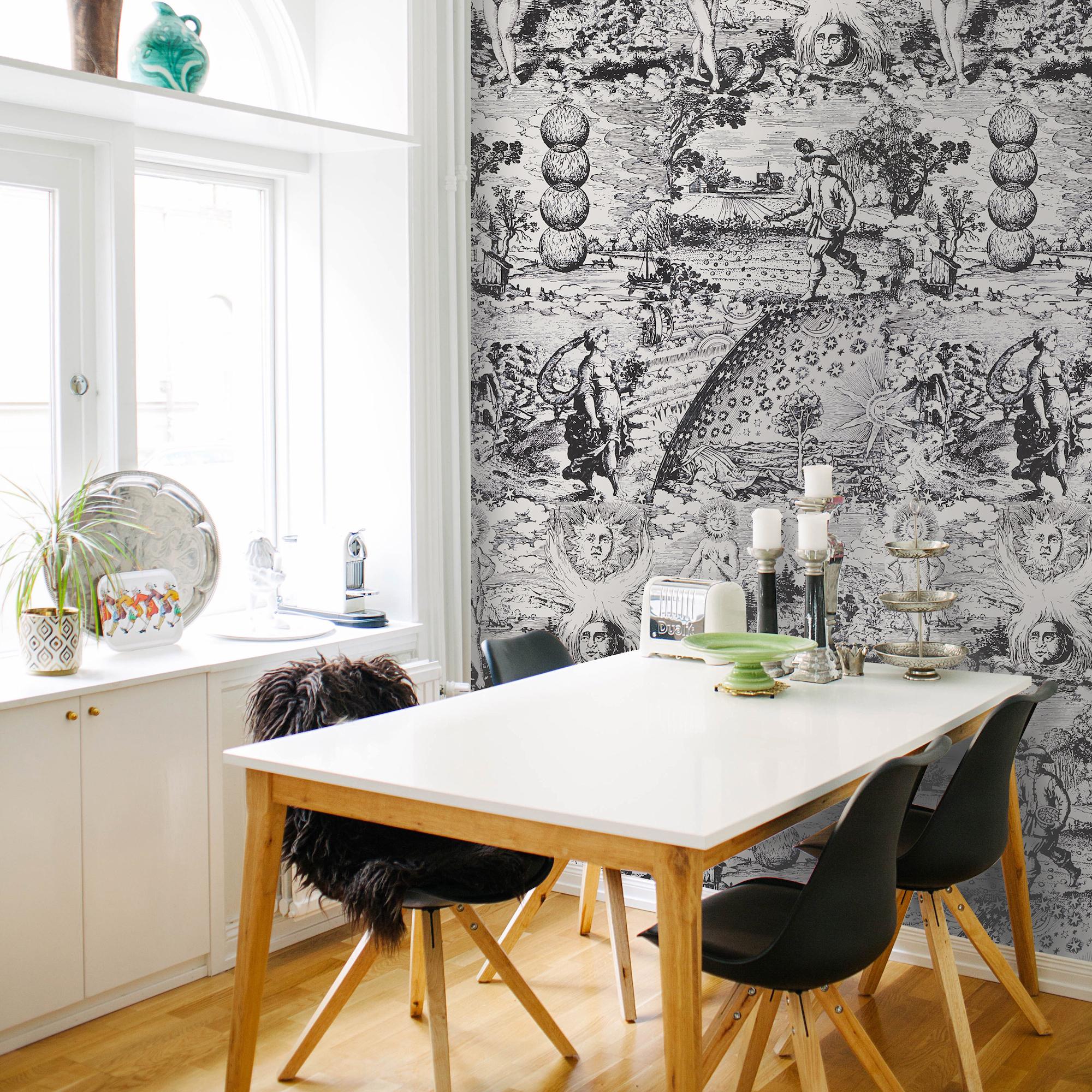 Renaissance Schumacher X Johnson Hartig Modern Toile Wallpaper in Black For Sale