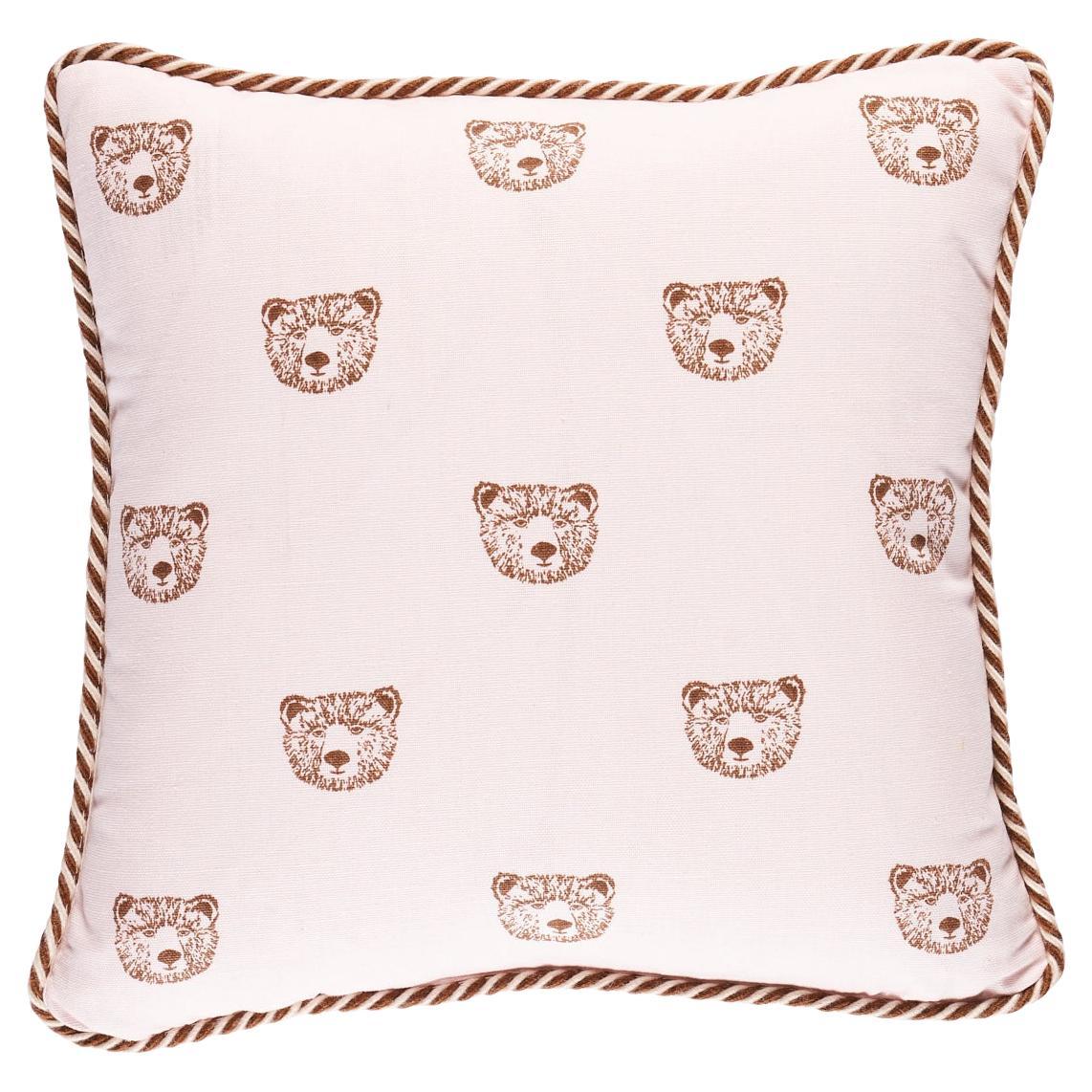 Schumacher x Marie-Chantal Bear Print 14" Pillow in Blush For Sale