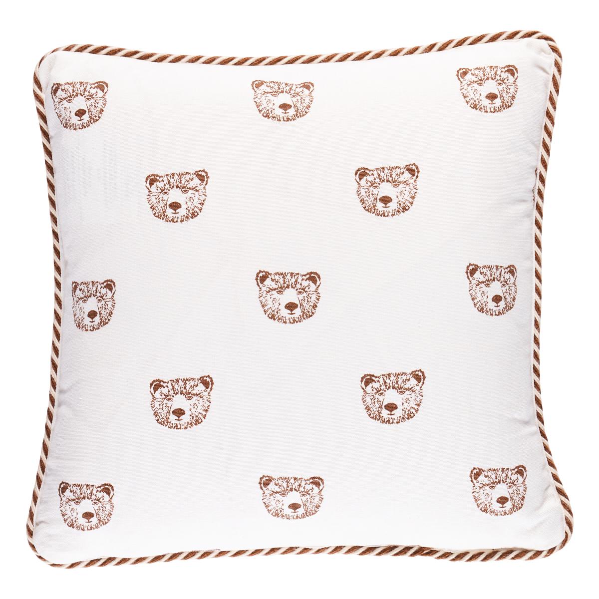 This pillow features Bear High Performance Print by Marie-Chantal of Greece for Schumacher. Marie-Chantal’s Bear High Performance Print in ivory is a small-scale ursine pattern on a cotton-linen ground. Pillow is finished with a welt in Capri