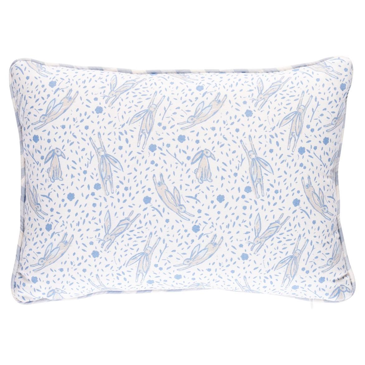 Schumacher x Marie-Chantal Rabbit Print 16 x 12" Pillow in Blue For Sale