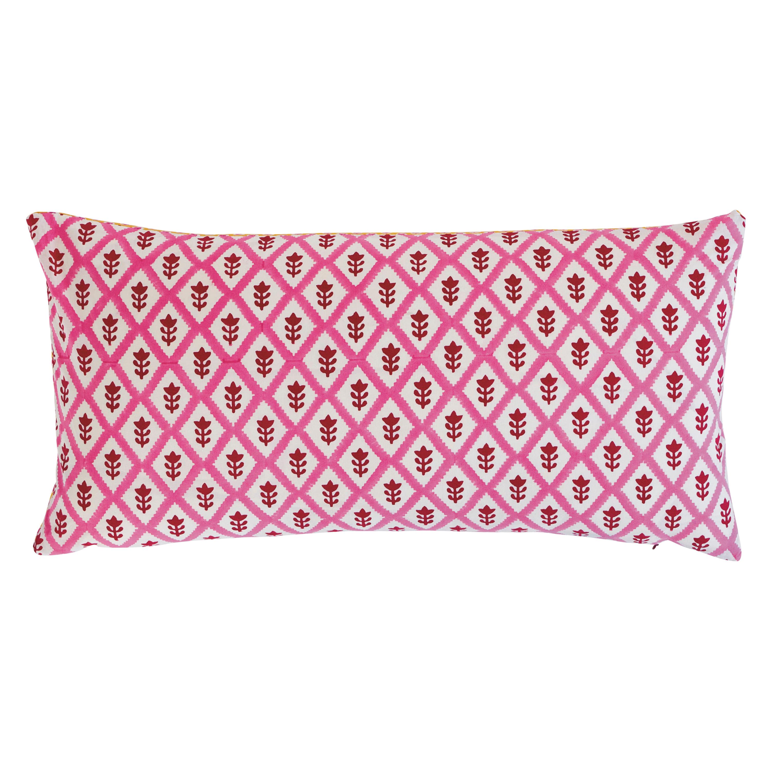 Schumacher X Molly Mahon Buti & Tuk Tuk Pillow in Pink & Yellow For Sale