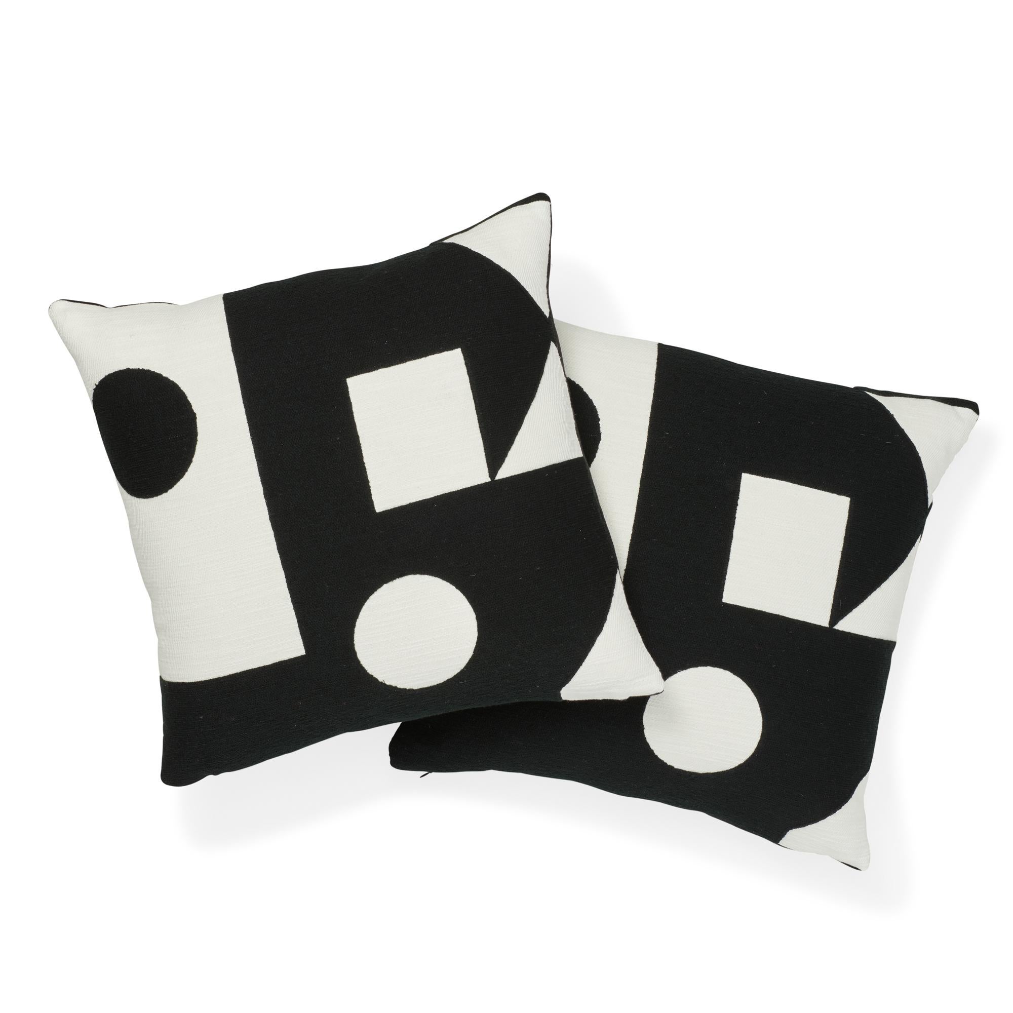 Modern Schumacher X Porter Teleo Binary Embroidery Black Cotton Pillow For Sale