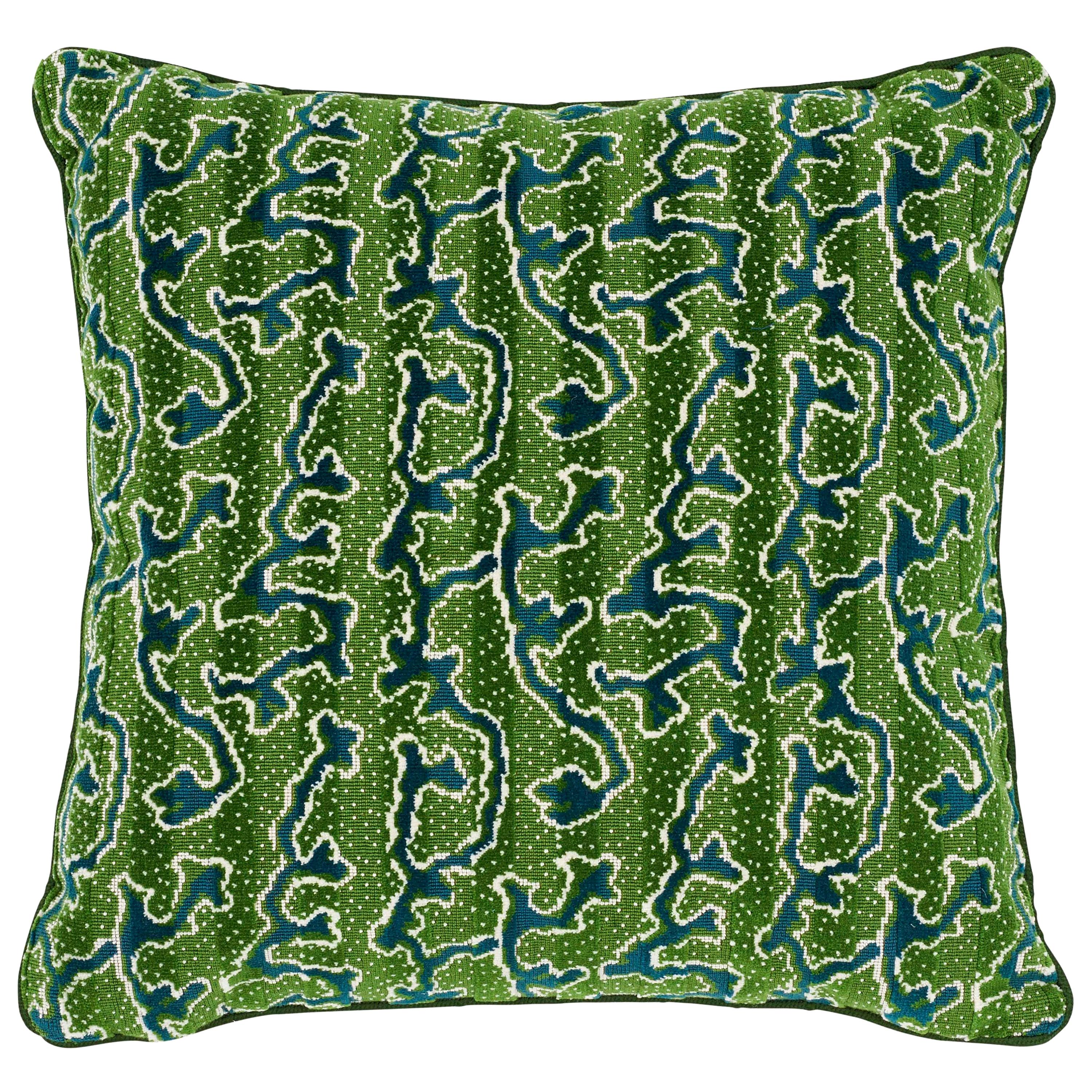 Schumacher X Timothy Corrigan Corail Velvet Emerald Two-Sided Pillow For Sale