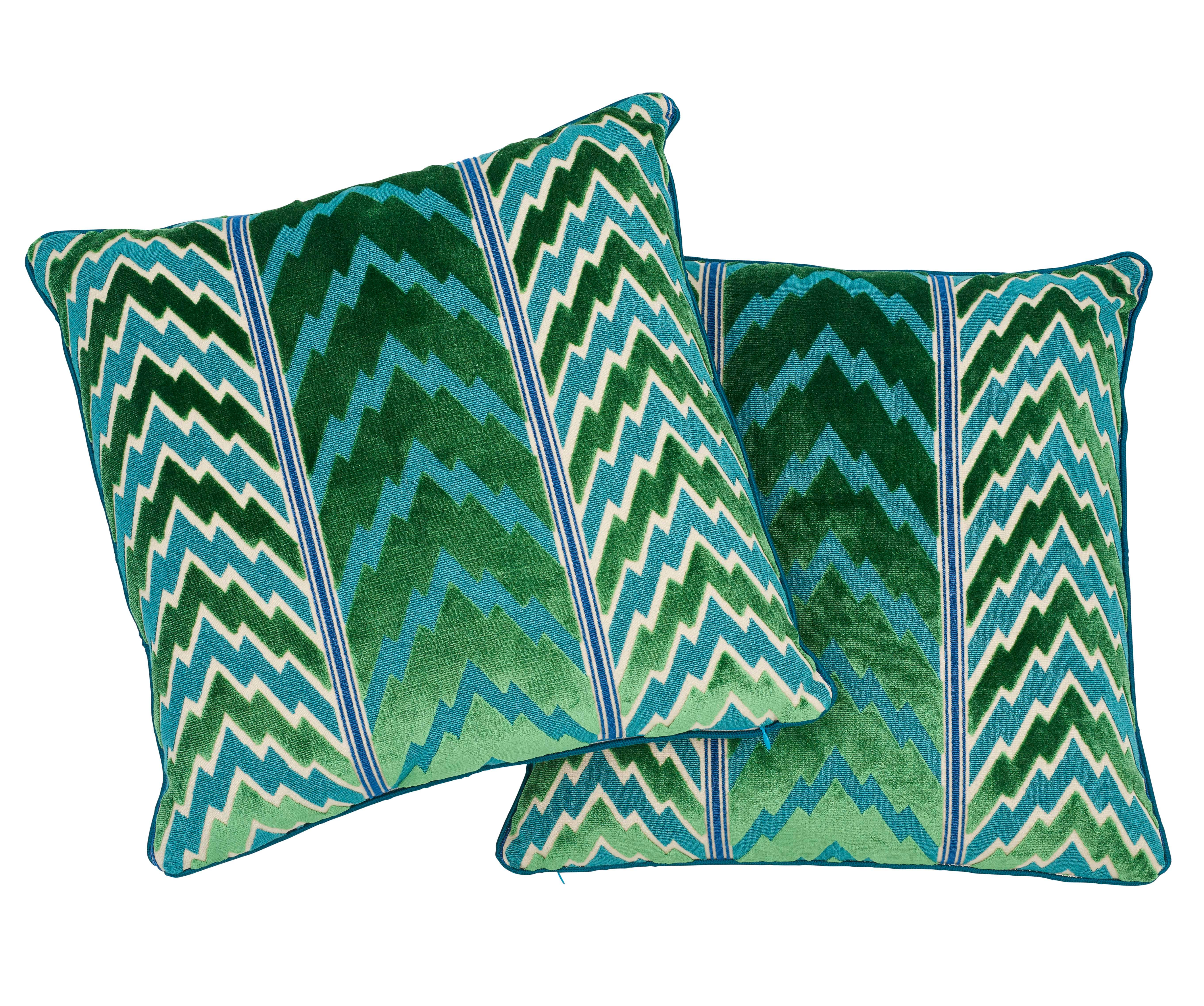Modern Schumacher X Timothy Corrigan Florentine Velvet Emerald Two-Sided Pillow For Sale