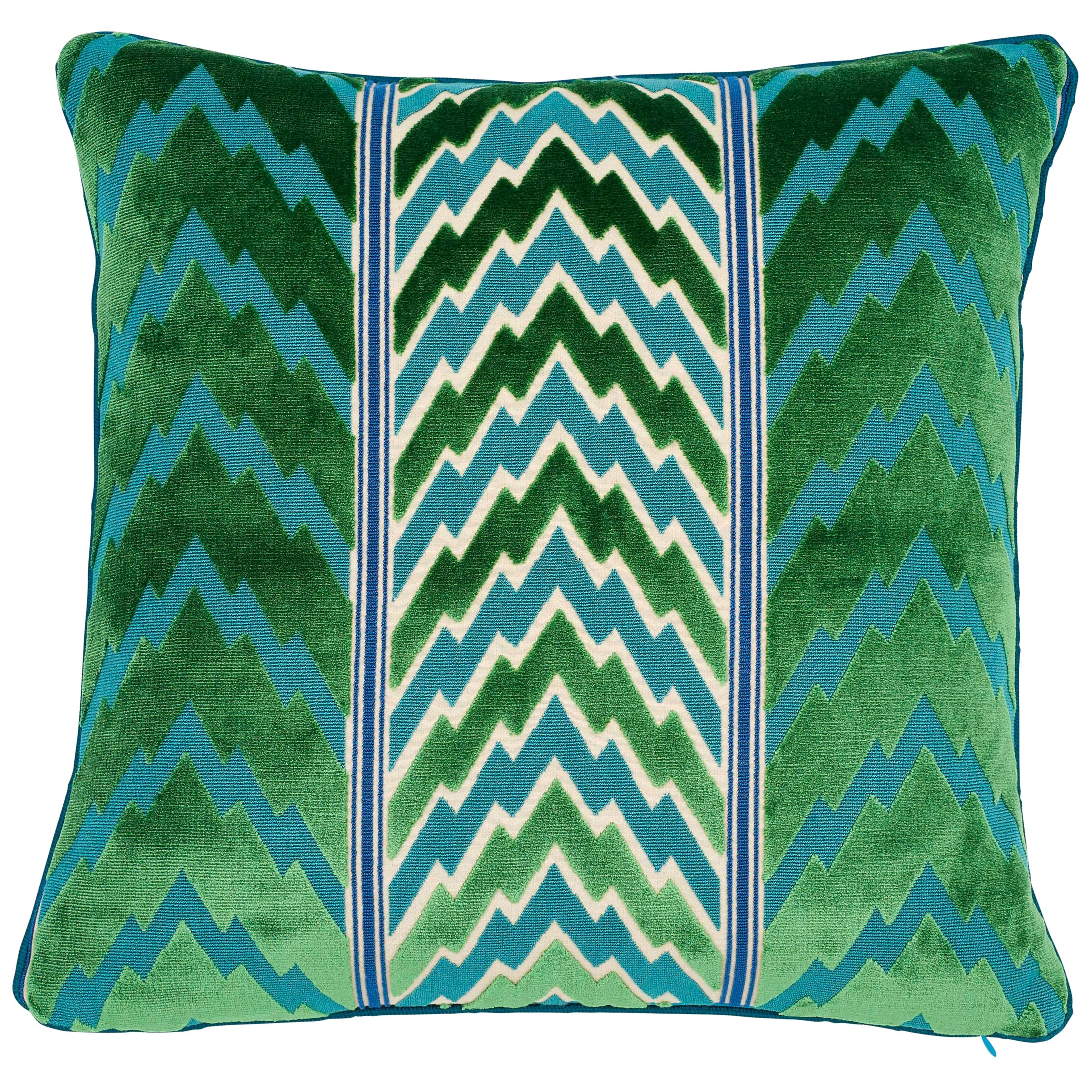 Schumacher X Timothy Corrigan Florentine Velvet Emerald Two-Sided Pillow For Sale