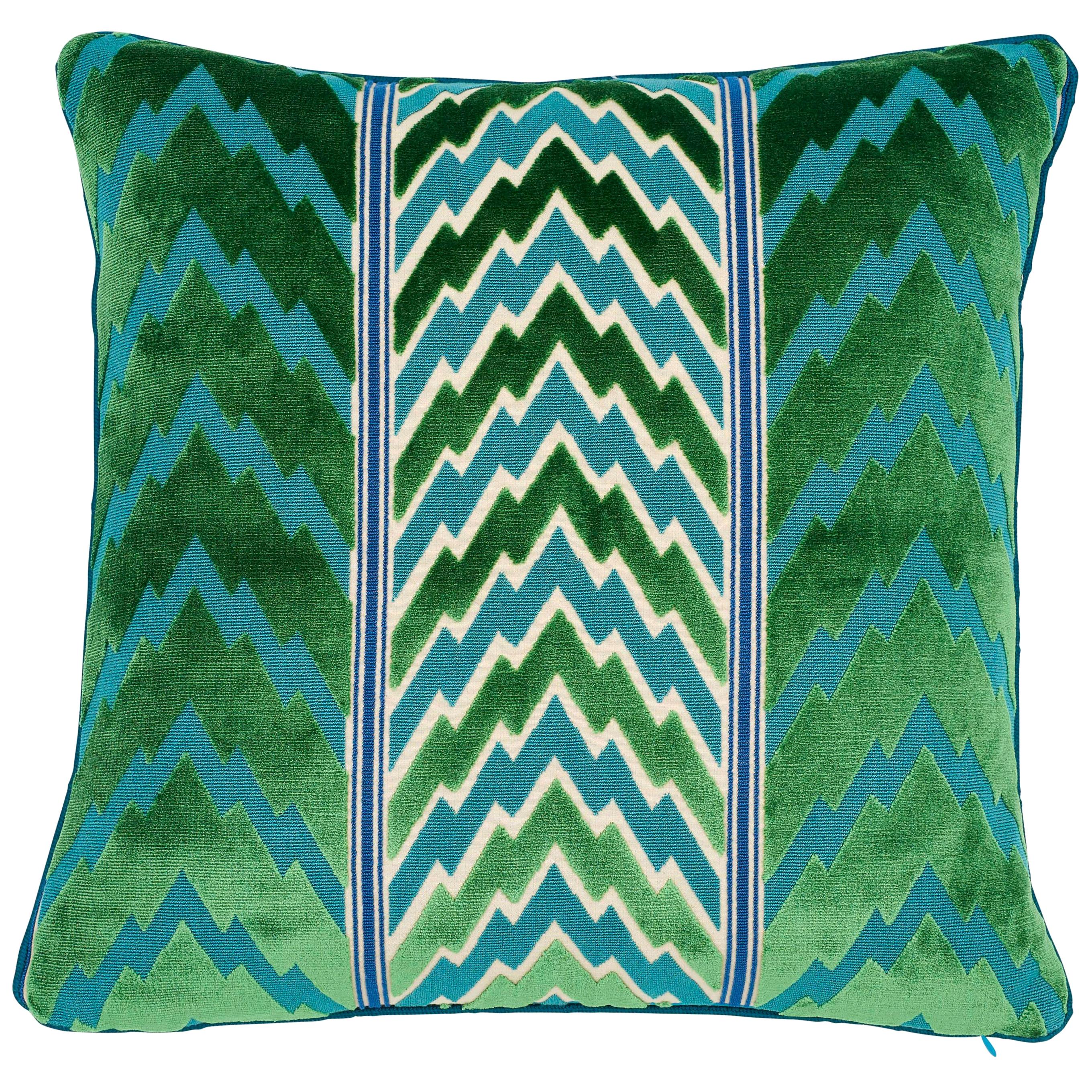 Cuscino bifacciale Schumacher X Timothy Corrigan in velluto fiorentino smeraldo