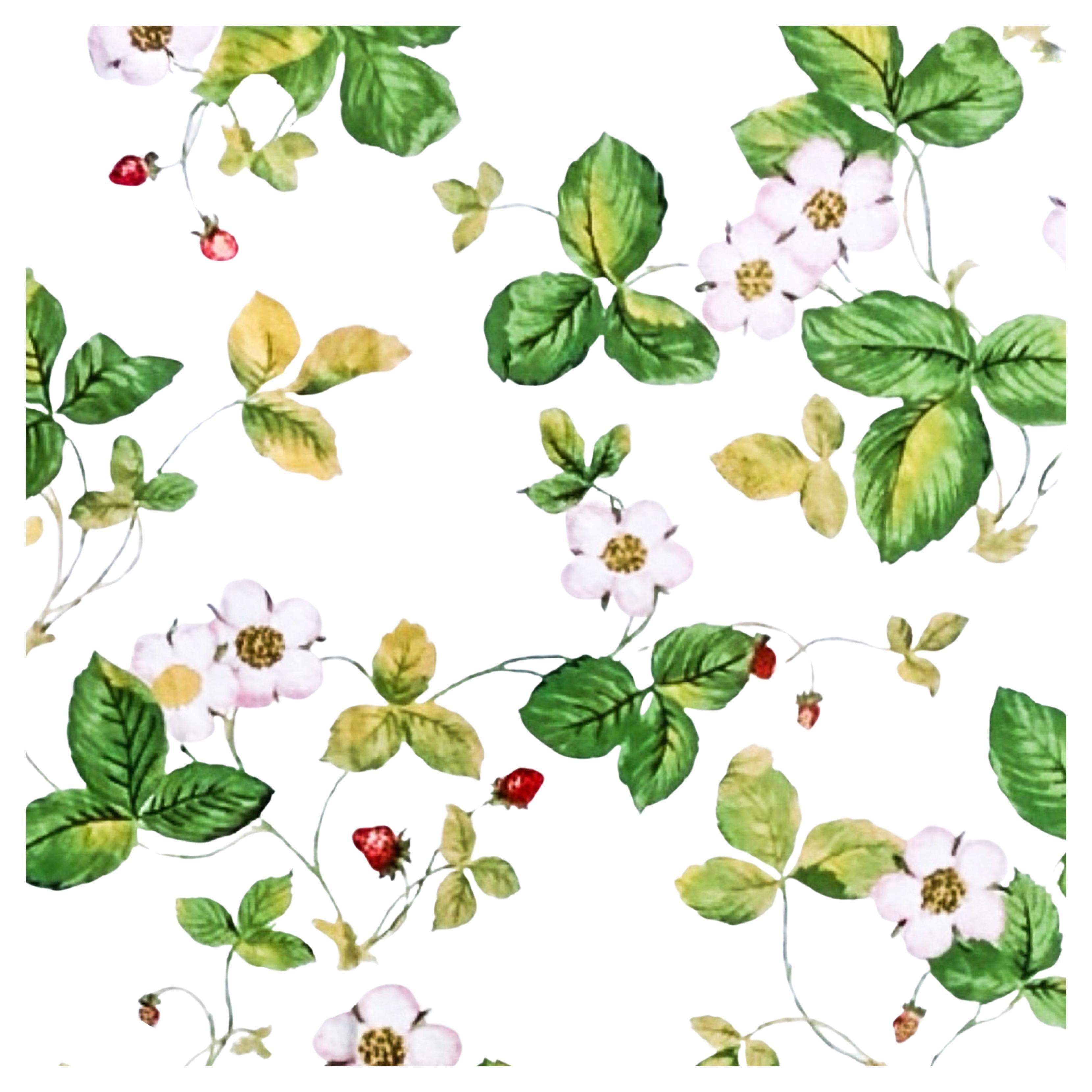 Schumacher x Wedgewood Wild Strawberry Wallpaper, Wedgewood Collection, 1972.  Iconic Wedgewood design from 1964 printed by house of Schumacher as a wallpaper in the 1972 as part of the Wedgewood Collection/Collaboration.  Long out of production as
