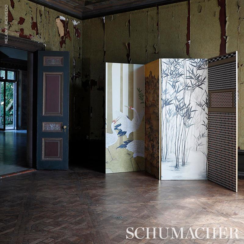 Chinoiserie Schumacher Yashinoki Crane Wallpaper Mural in Gold For Sale