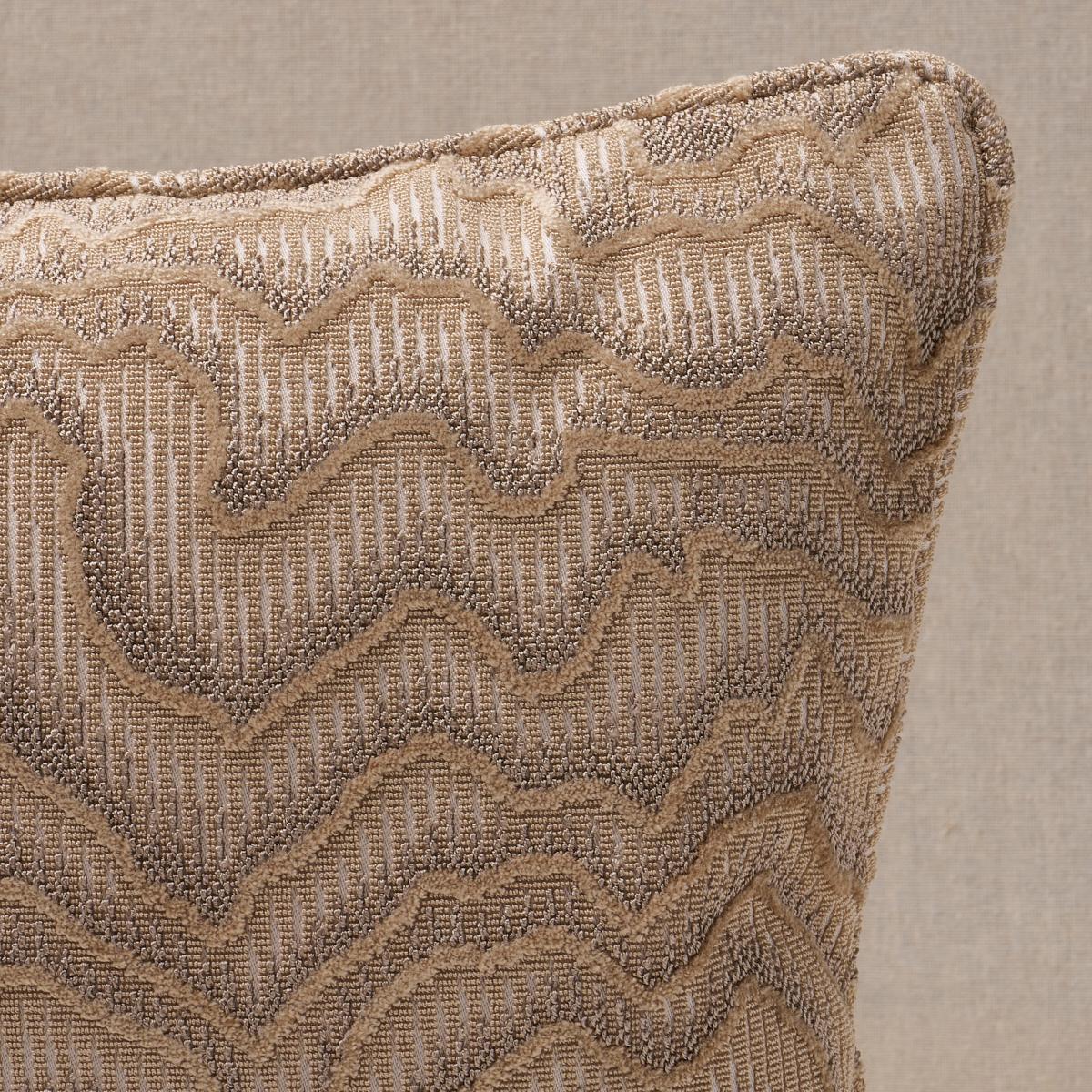 This pillow features Zambezi Velvet with a self welt finish. Its abstract topographical pattern and extraordinary cut-and-loop pile texture makes Zambezi Velvet in champagne a versatile mid-scale design that traverses decorating styles. Pillow