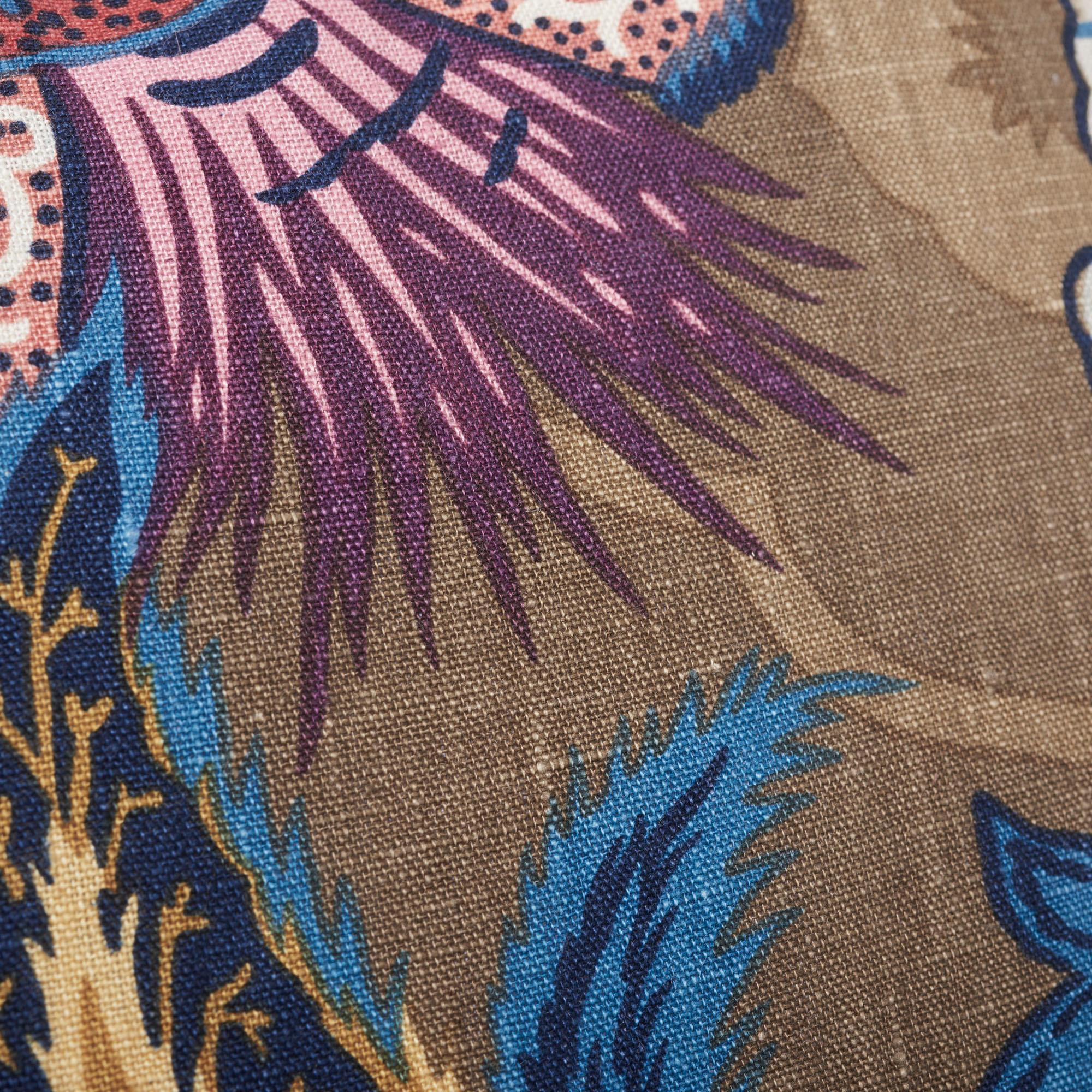 Schumacher Zanzibar Linen Print Cerulean Two-Sided Floral Pillow 1