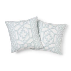 Schumacher Zanzibar Trellis Matte Winter Mint Two-Sided Linen Cotton Pillow