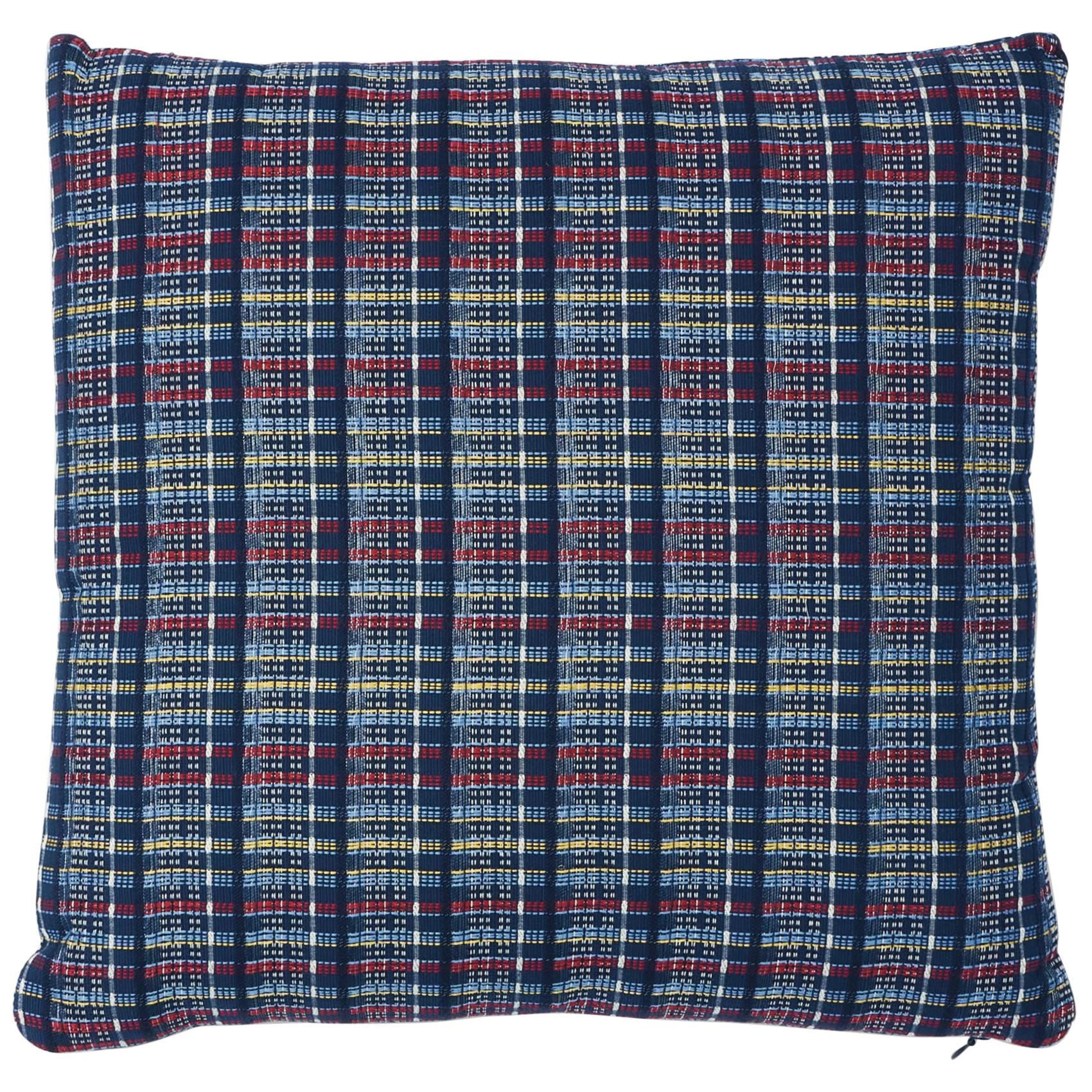 Schumacher Zealand Check Pillow in Navy Multi For Sale