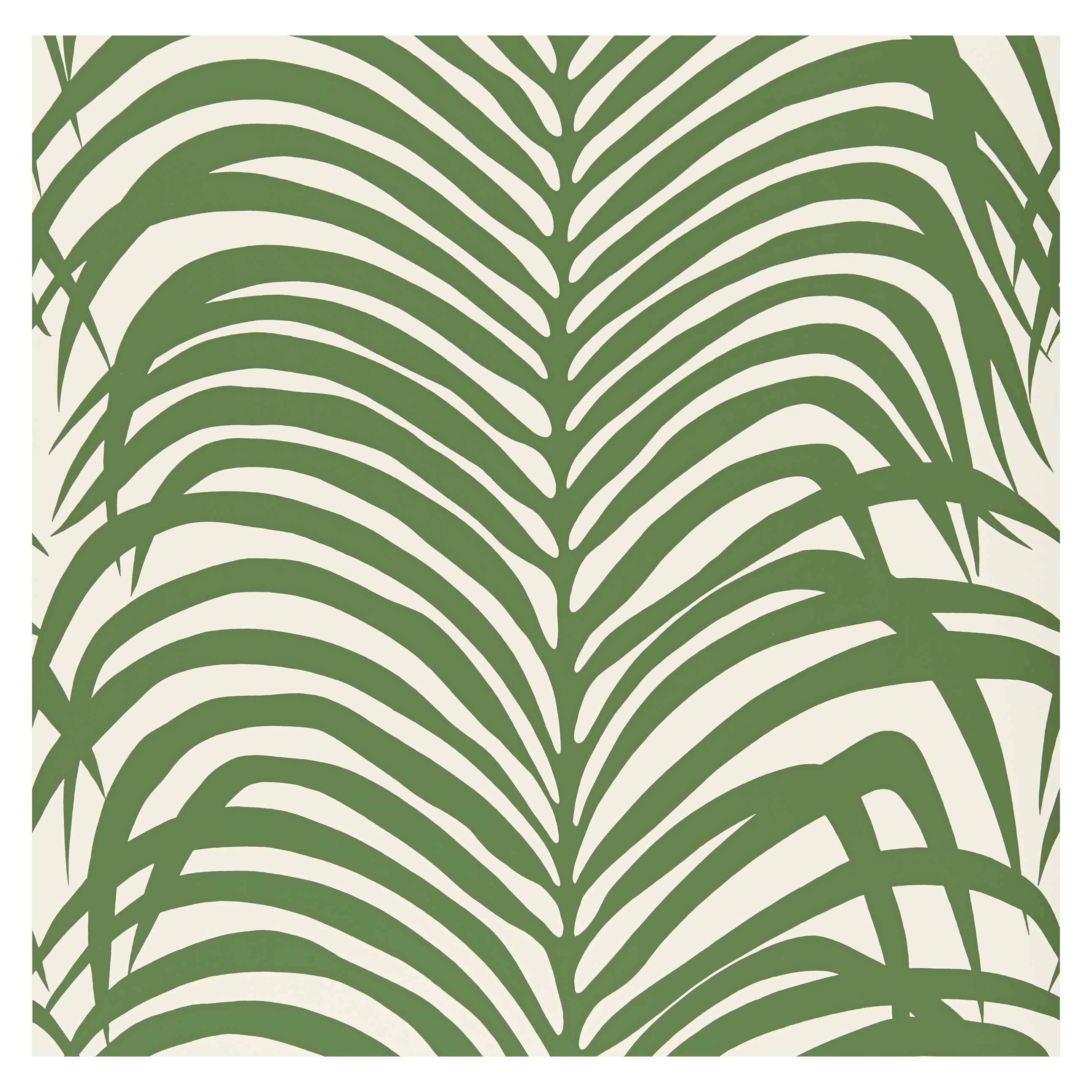Schumacher Zebra Palm Wallpaper in Jungle For Sale