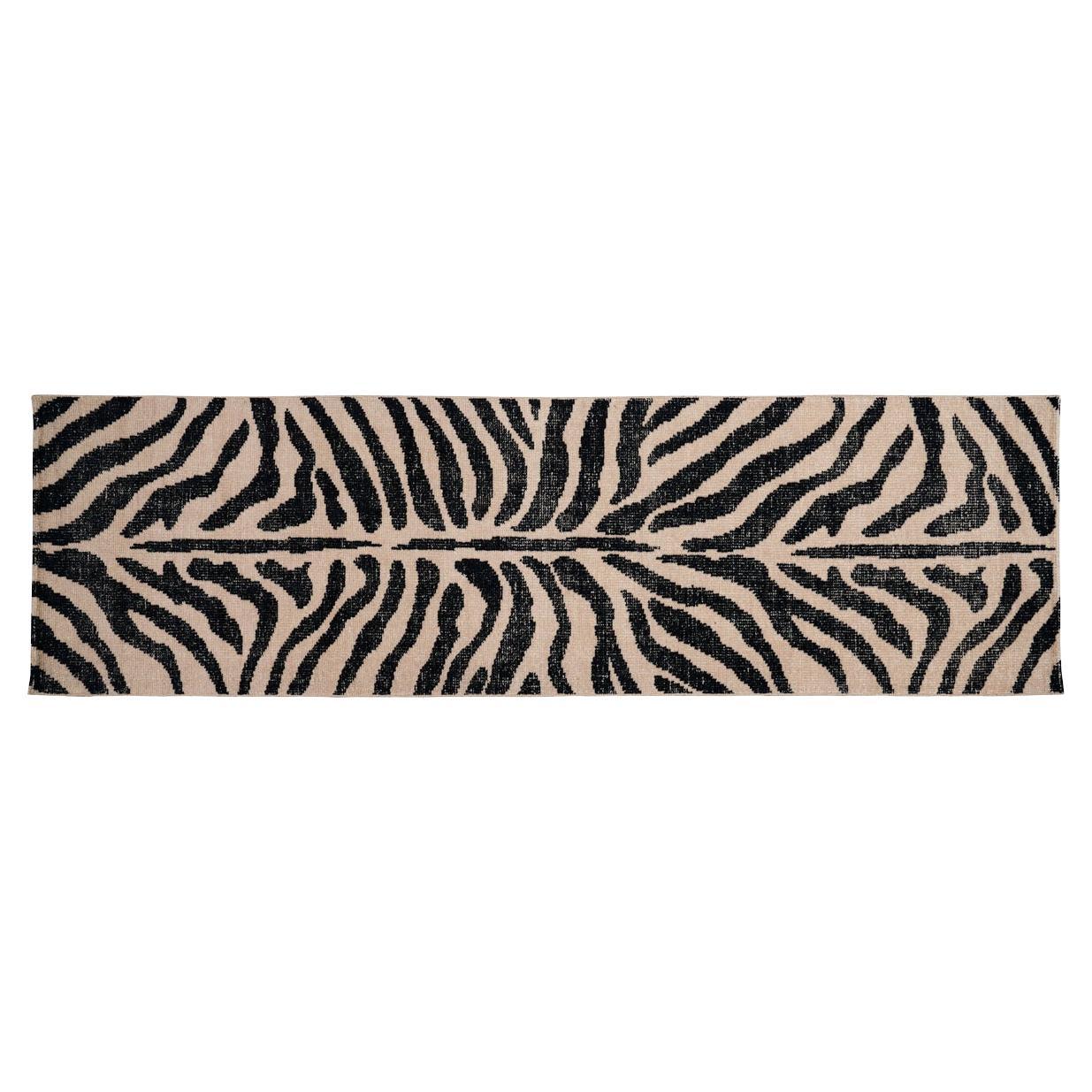 Tapis Schumacher Zebre 3'' x 10'' noué à la main en ivoire/noir en vente