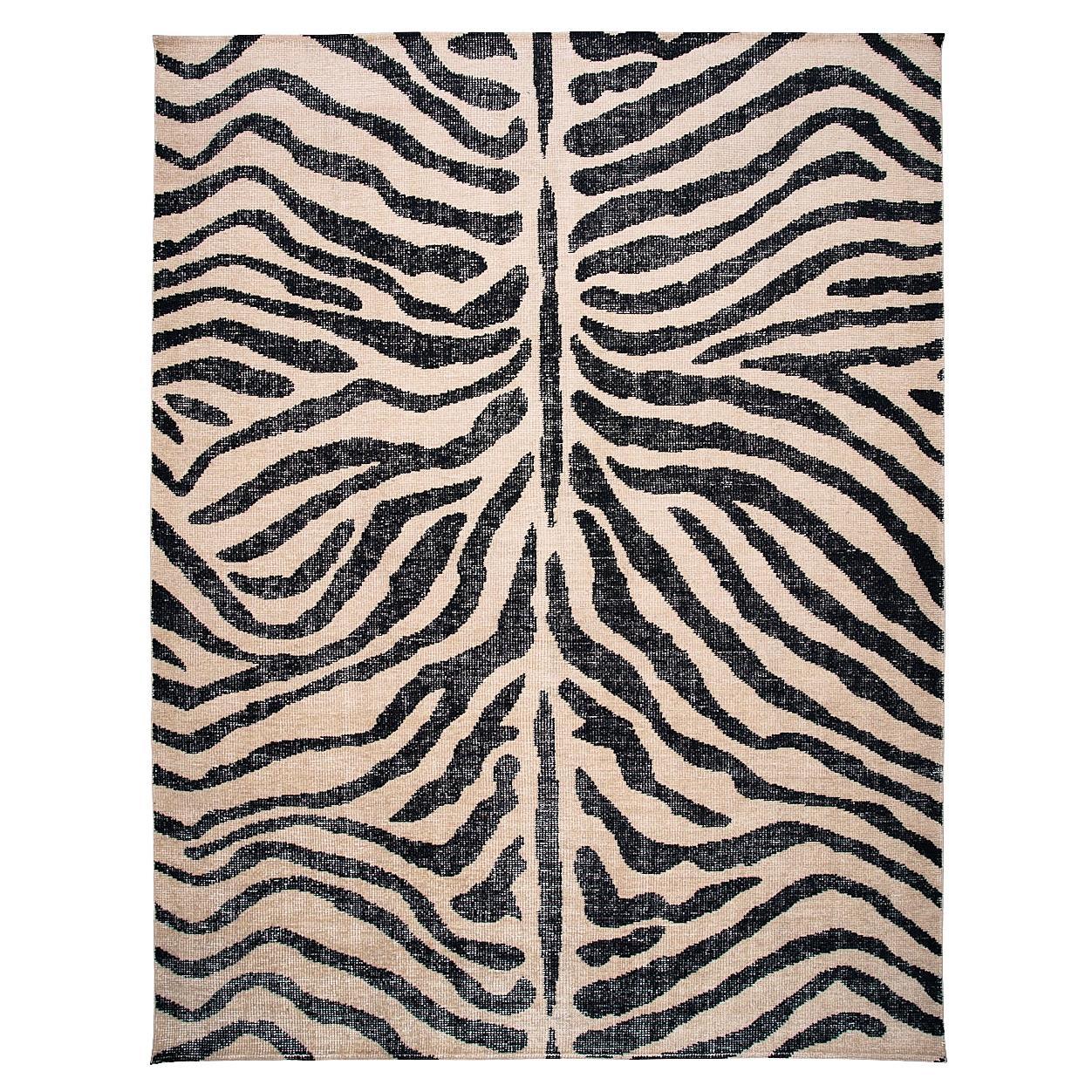 Schumacher Zebre 8' x 10' Hand-Knotted Rug In Ivory/ Black For Sale