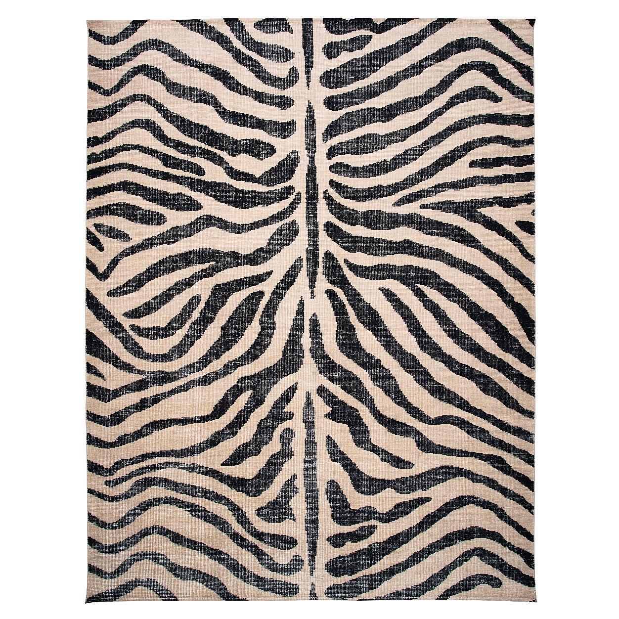 Schumacher Zebre 9' x 12' Hand-Knotted Rug in Ivory/ Black For Sale